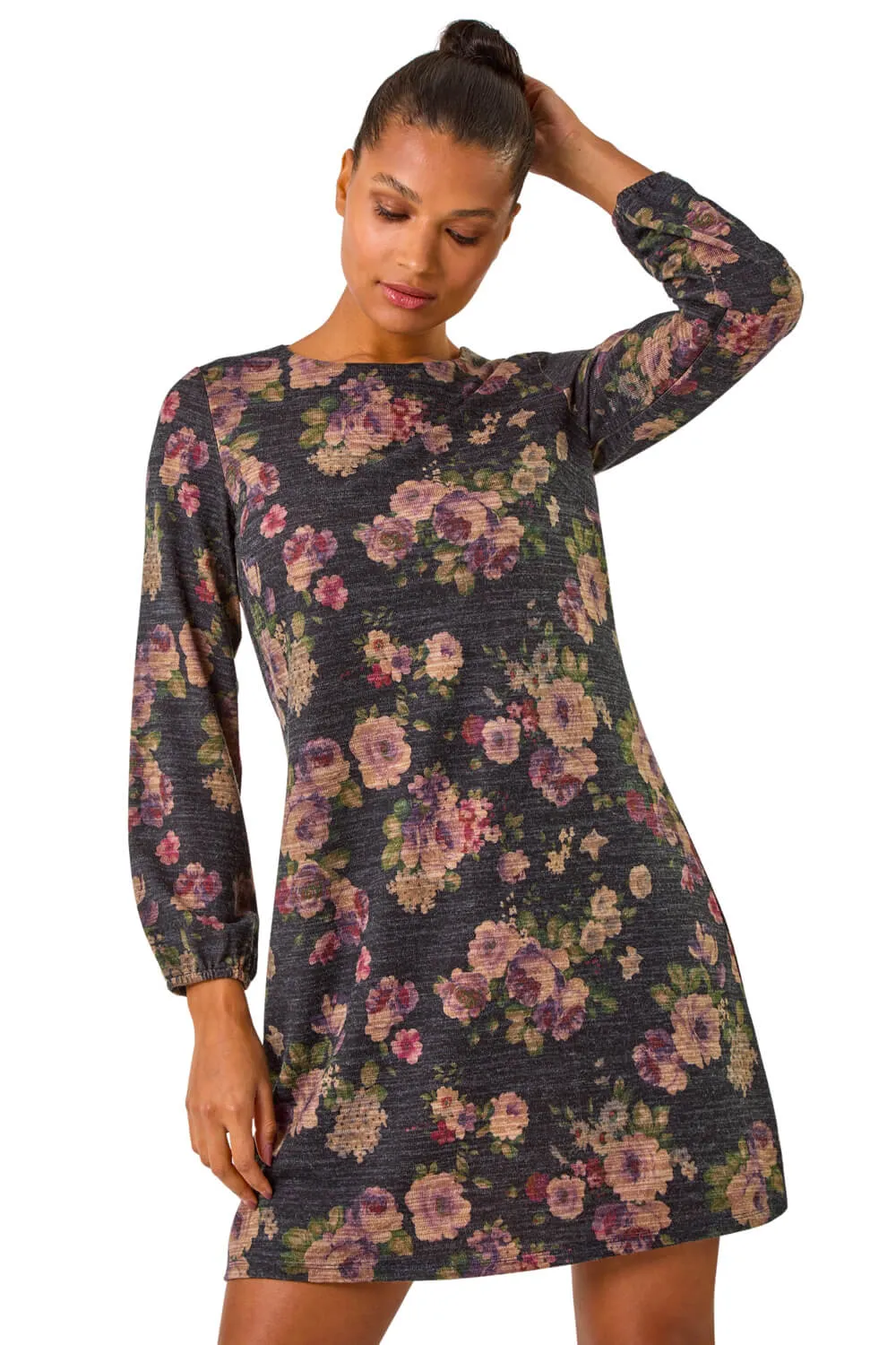 Floral Print Stretch Swing Dress 1 Floral Print Stretch Swing Dress