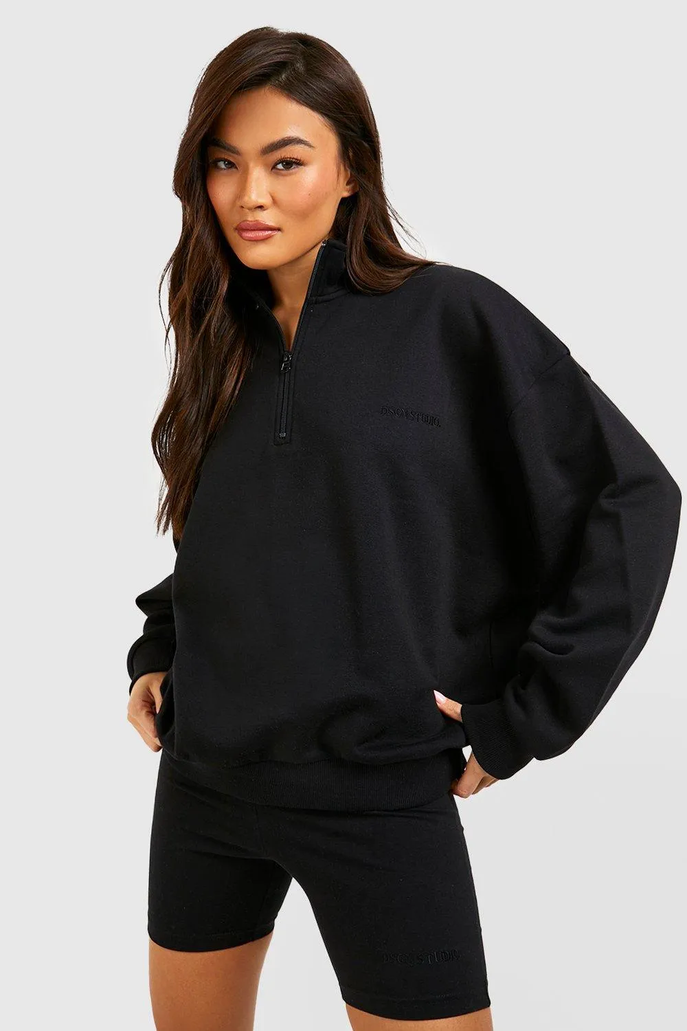 DSGN Studio Half Zip Oversized Sweater And Cycling Short Set