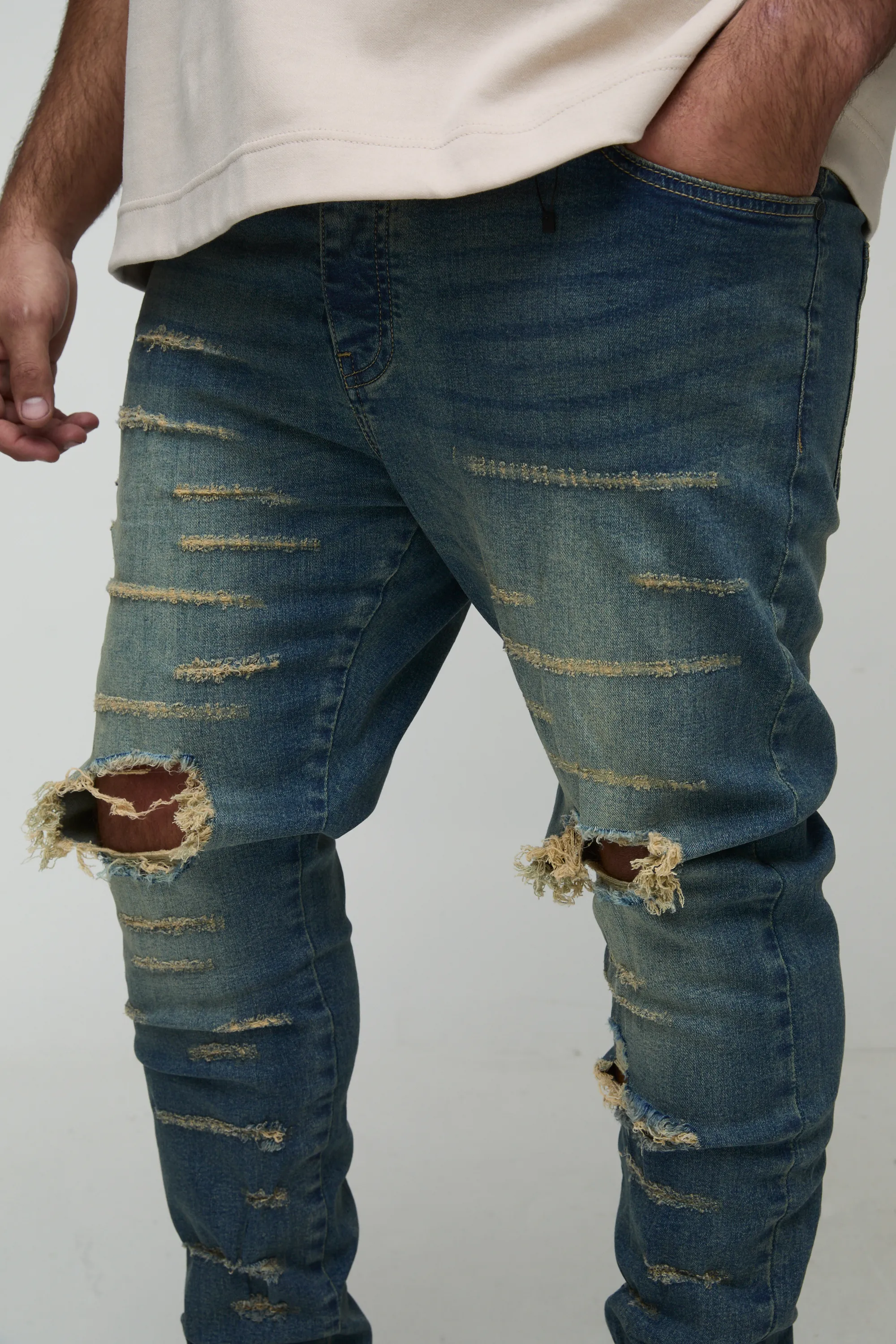 Plus Extreme Rip Busted Knee Skinny Jeans 3 Plus Extreme Rip Busted Knee Skinny Jeans