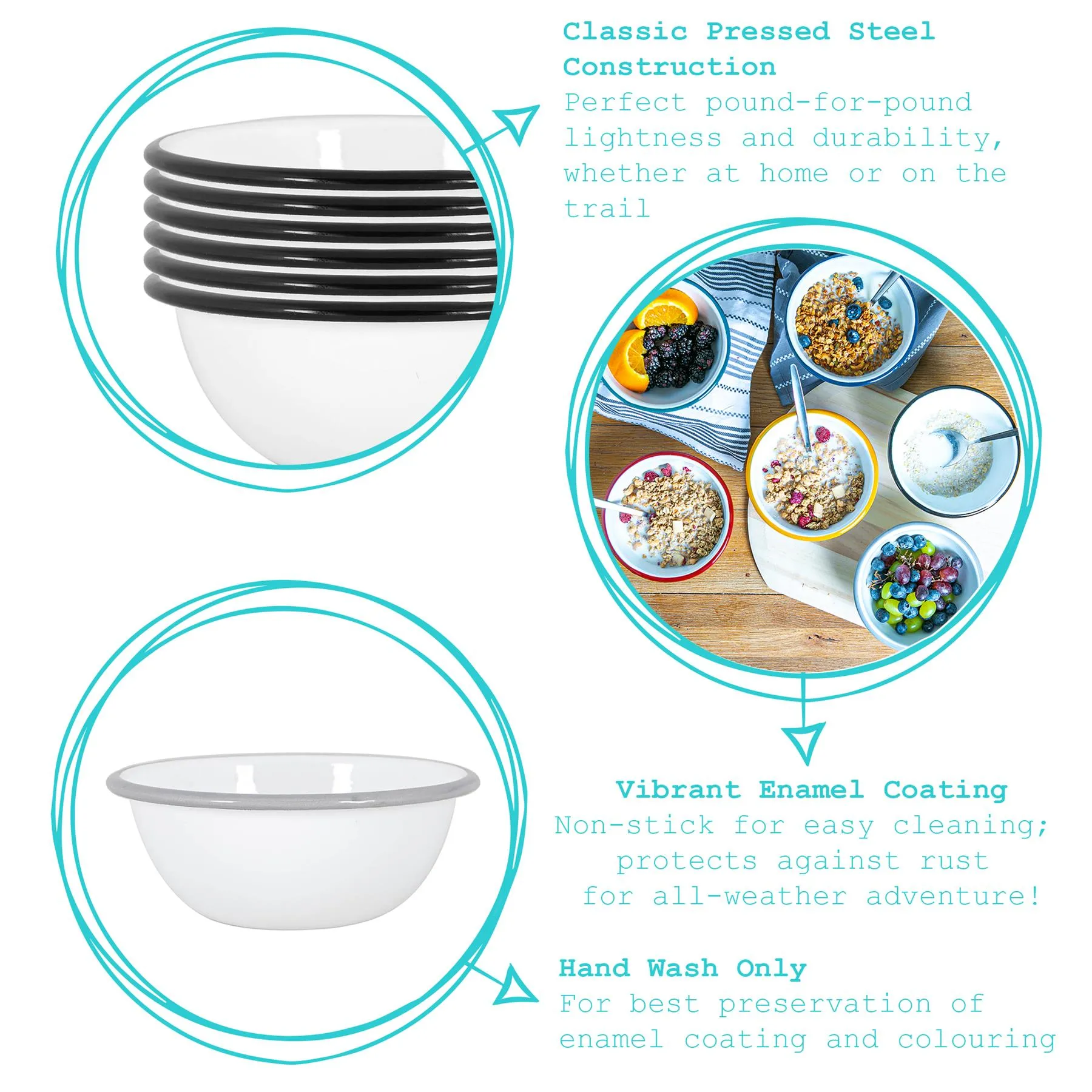 White Enamel Bowls 16cm Pack of 6 2 White Enamel Bowls 16cm Pack of 6
