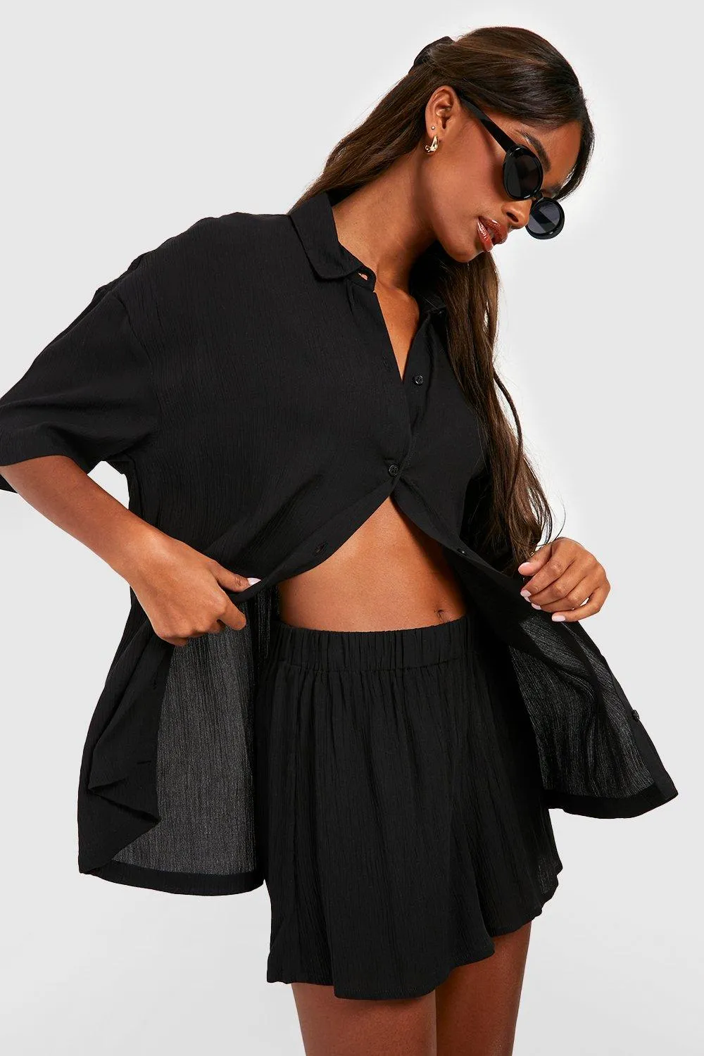 Crinkle Short Sleeved Shirt, Shorts & Scrunchie Set