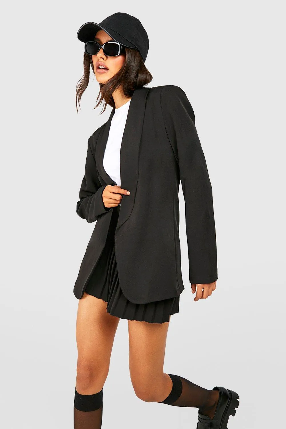 Basic Woven Plunge Lapel Fitted Blazer