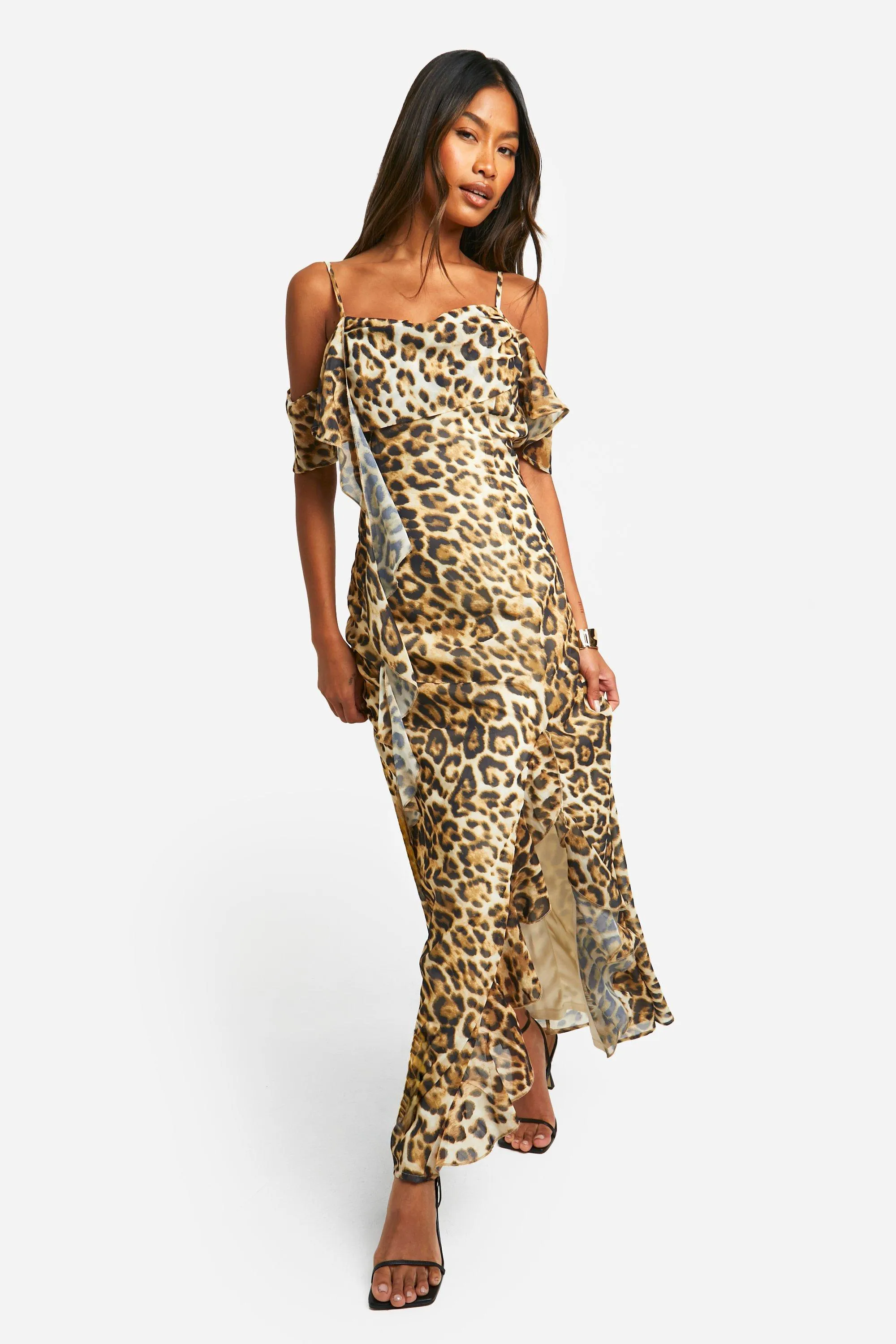 Leopard Ruffle Chiffon Maxi Dress 1 Leopard Ruffle Chiffon Maxi Dress