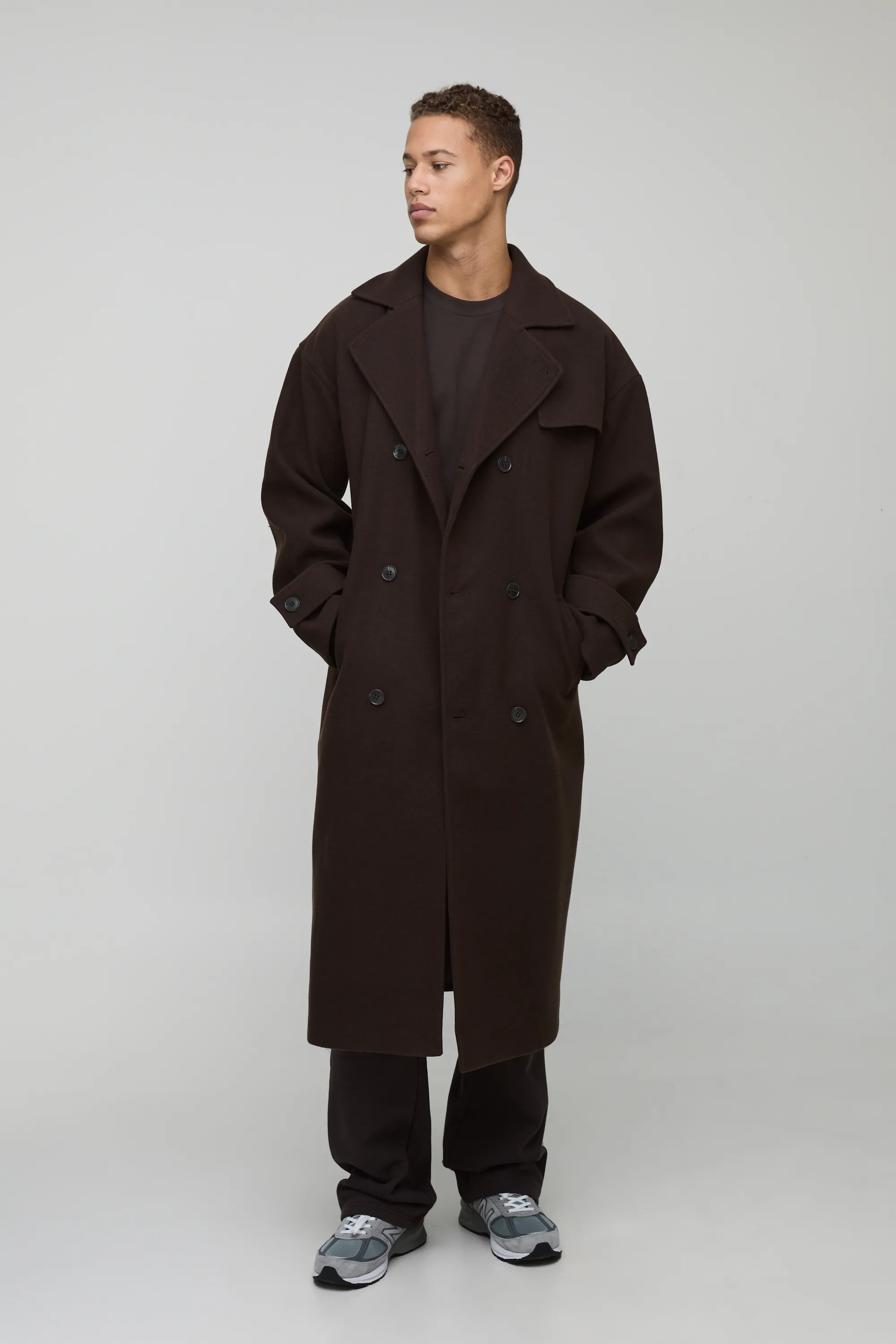 Tall Oversized Double Breasted Trench Overcoat in Chocolate 1 Tall Oversized Double Breasted Trench Overcoat in Chocolate