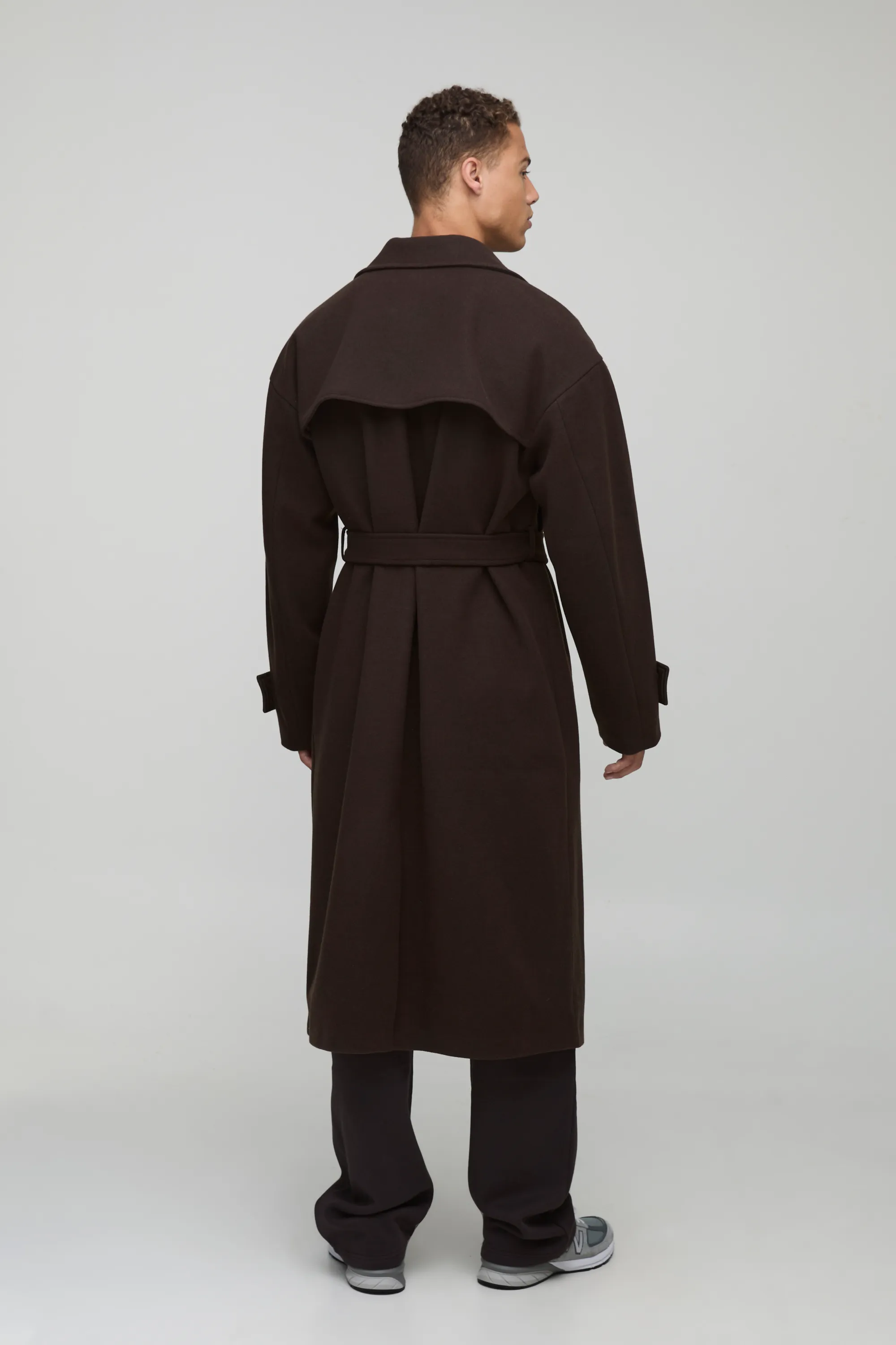 Tall Oversized Double Breasted Trench Overcoat in Chocolate 2 Tall Oversized Double Breasted Trench Overcoat in Chocolate