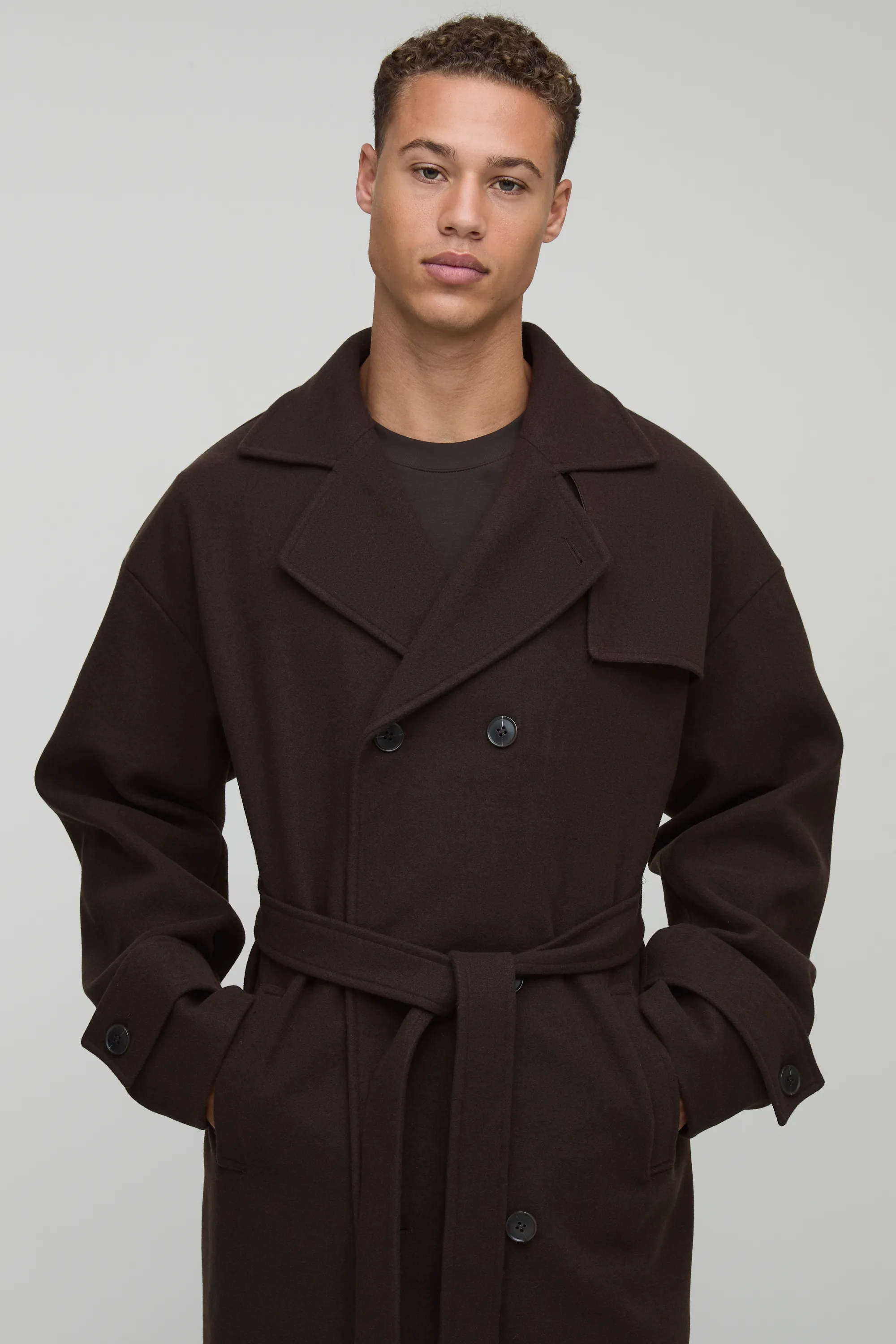 Tall Oversized Double Breasted Trench Overcoat in Chocolate 3 Tall Oversized Double Breasted Trench Overcoat in Chocolate