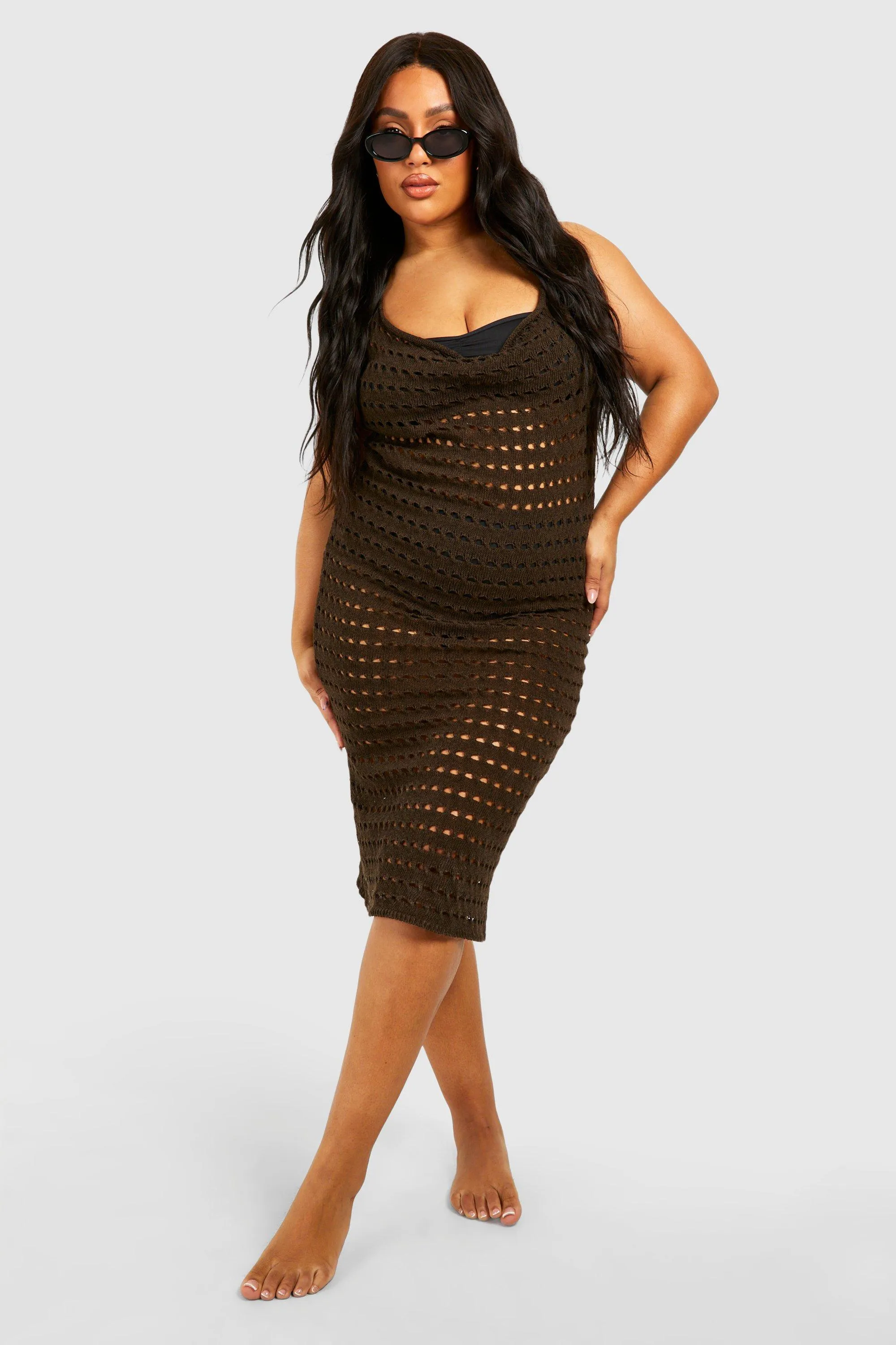 Plus Cowl Neck Crochet Beach Dress