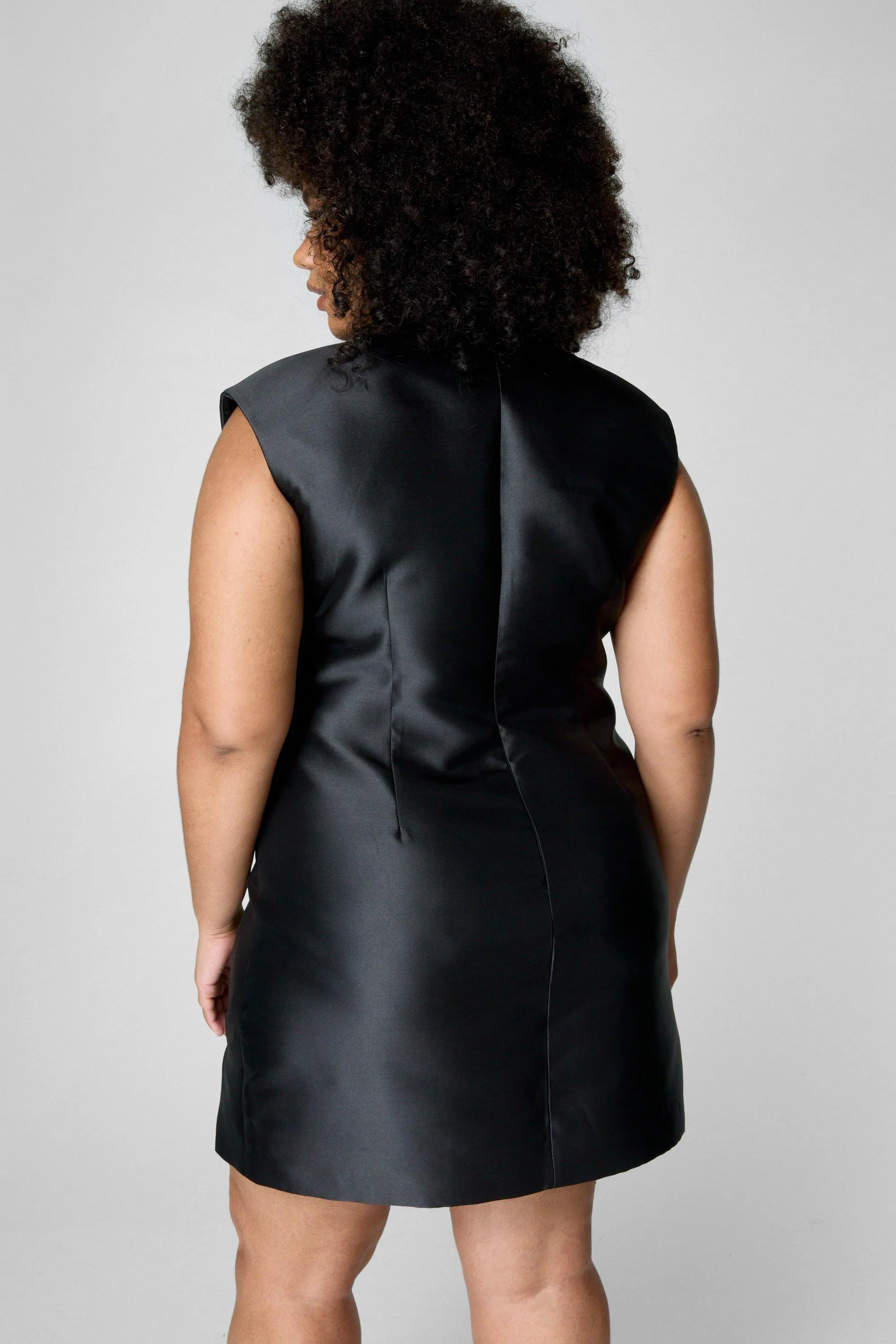 Plus Structured Satin Shoulder Pad Side Split Dress 4 Plus Structured Satin Shoulder Pad Side Split Dress