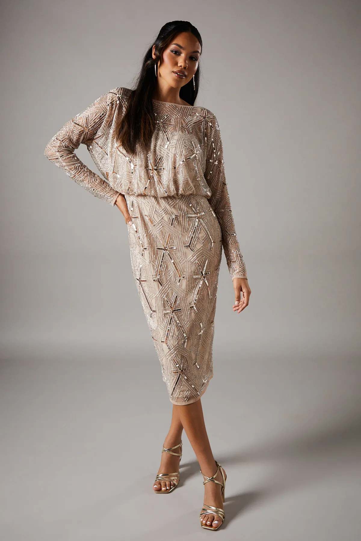 Party Sequin Long Sleeve Midi Dress 1 Party Sequin Long Sleeve Midi Dress