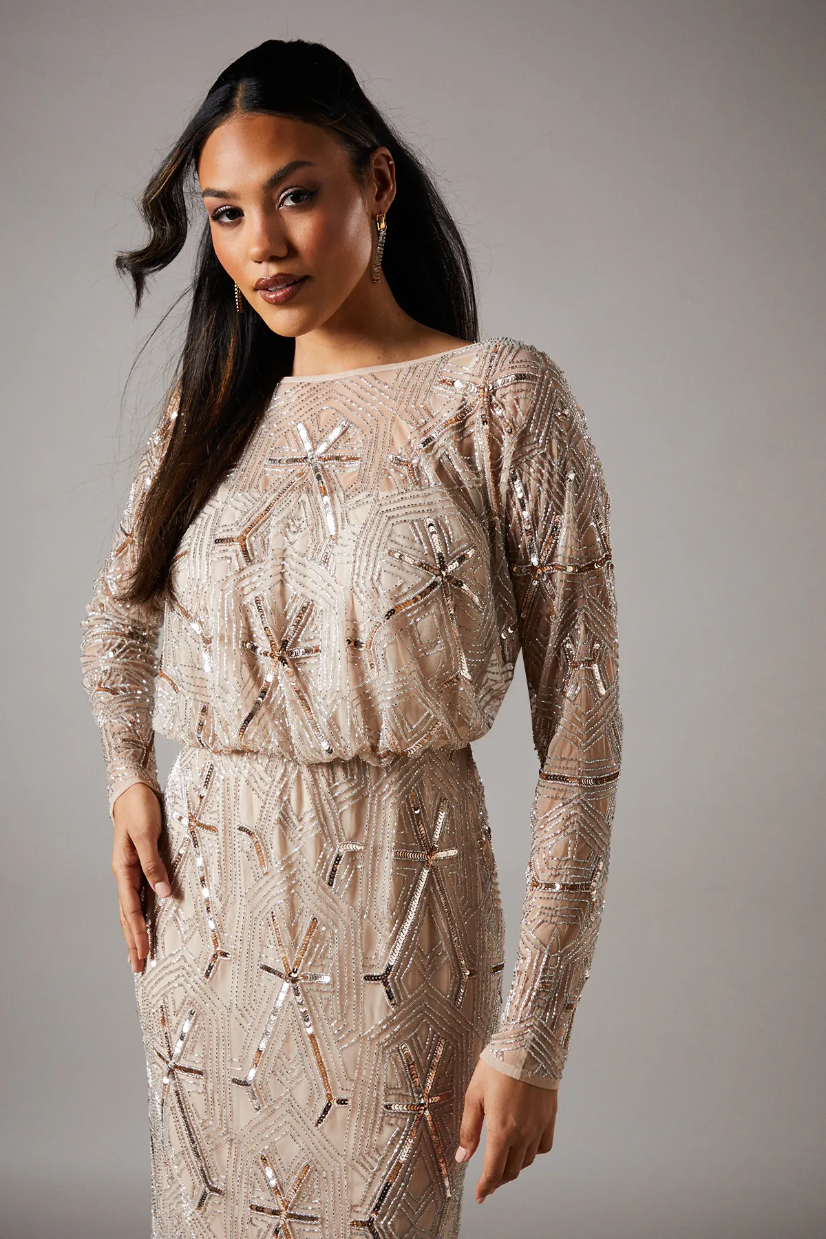 Party Sequin Long Sleeve Midi Dress 3 Party Sequin Long Sleeve Midi Dress