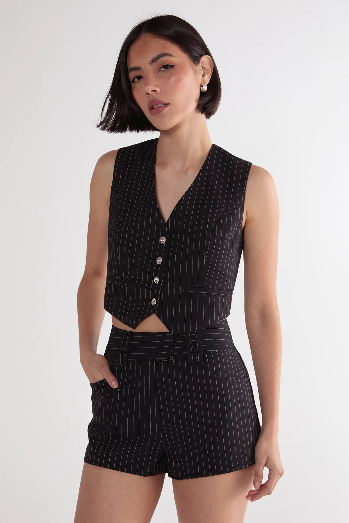 Pinstripe Belted Shorts