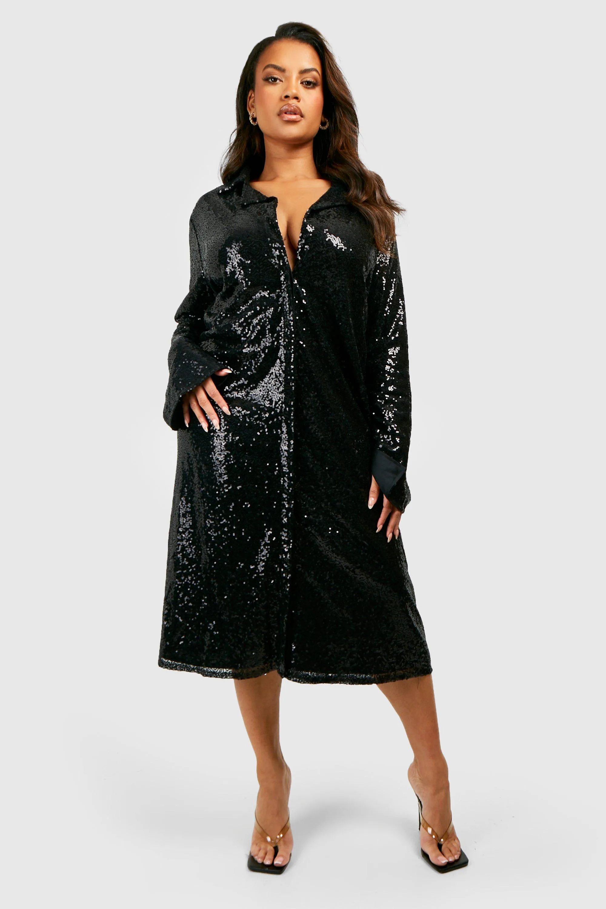 Plus Sequin Shirt Midi Dress 3 Plus Sequin Shirt Midi Dress