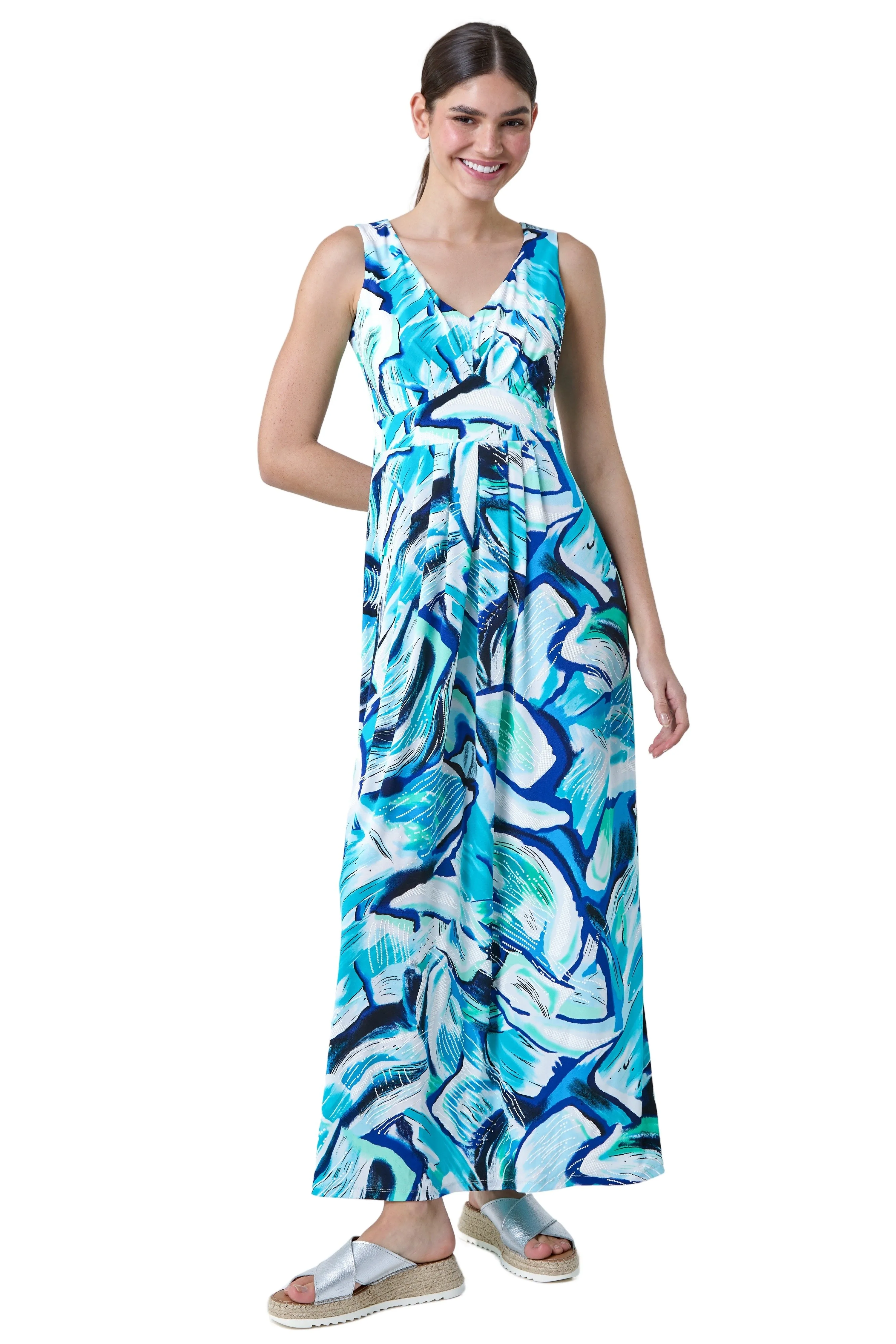 Abstract Print V Neck Maxi Dress