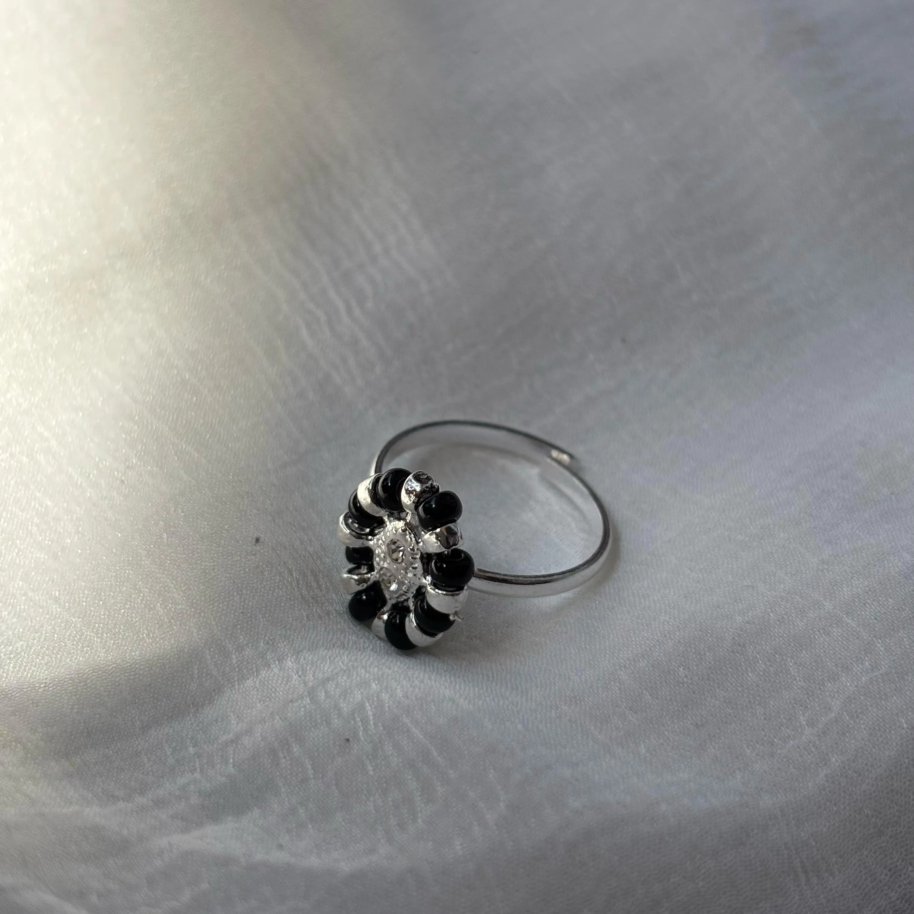 Adjustable Silver Black Floral Slim Daisy Dainty Midi Ring 3 Adjustable Silver Black Floral Slim Daisy Dainty Midi Ring