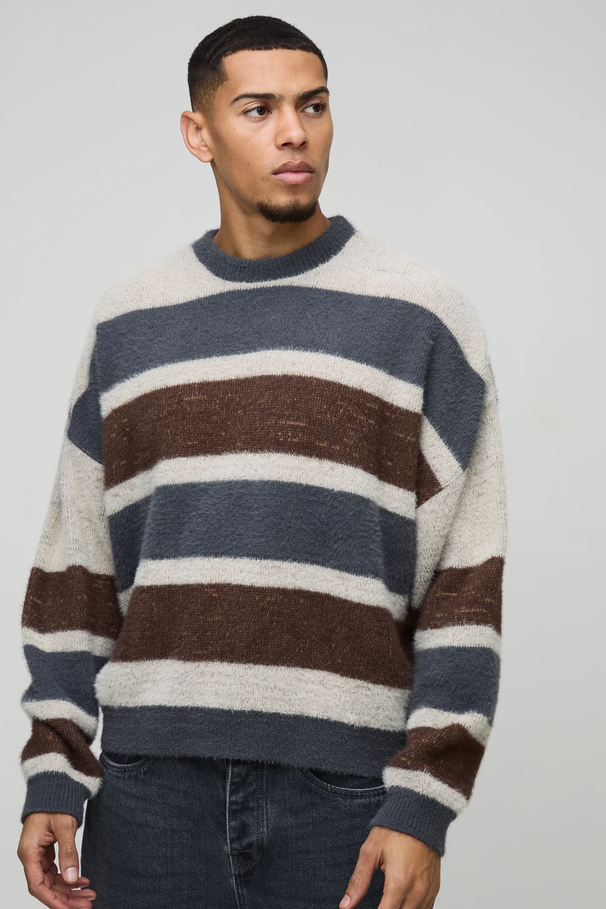 Boxy Brushed Stripe Knitted Jumper