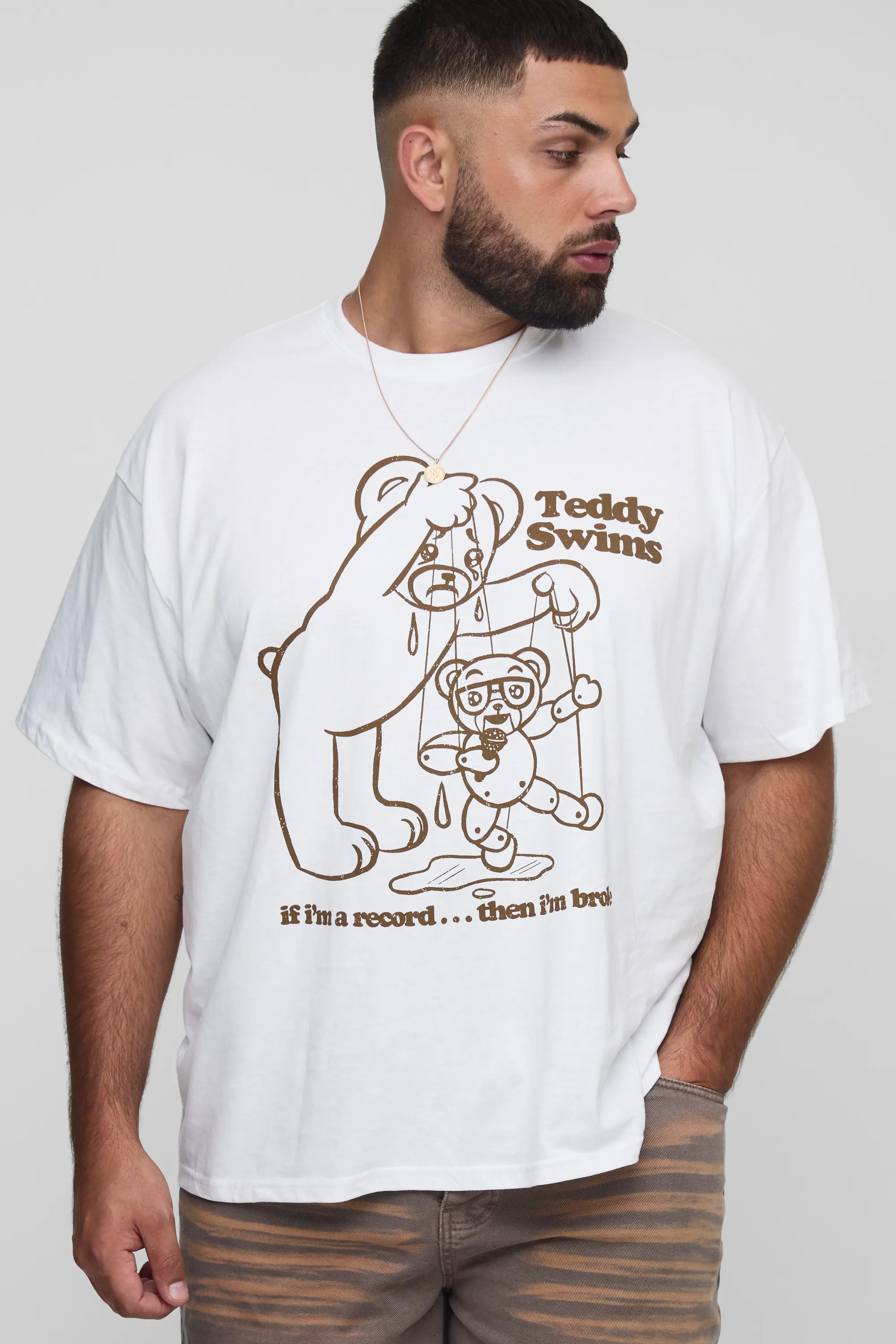 Plus Oversized Teddy Swims Puppet Print T-Shirt