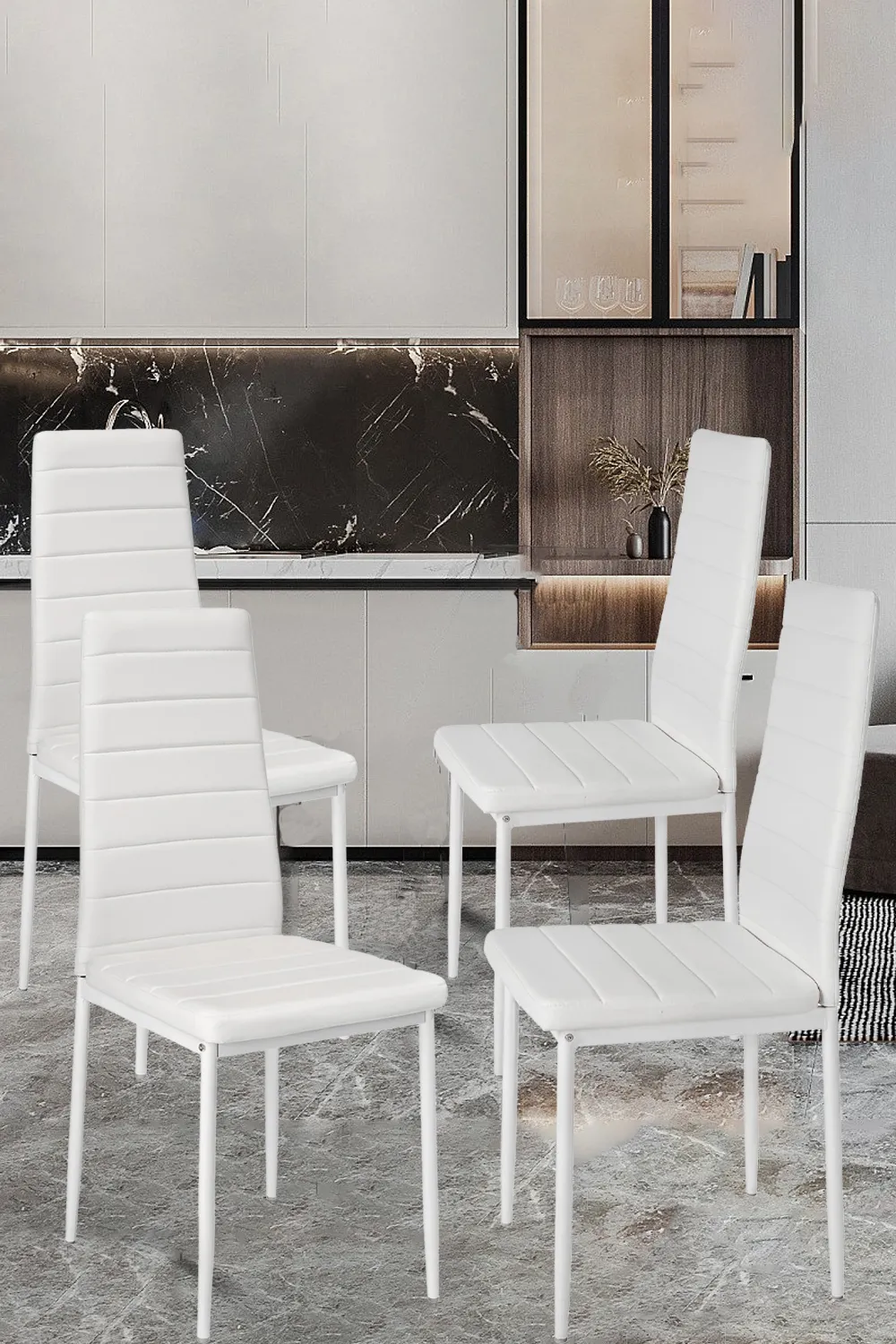 5pcs Dining Table Set of 4 Modern Faux Leather Dining Chairs and Tempered Glass Table 3 5pcs Dining Table Set of 4 Modern Faux Leather Dining Chairs and Tempered Glass Table