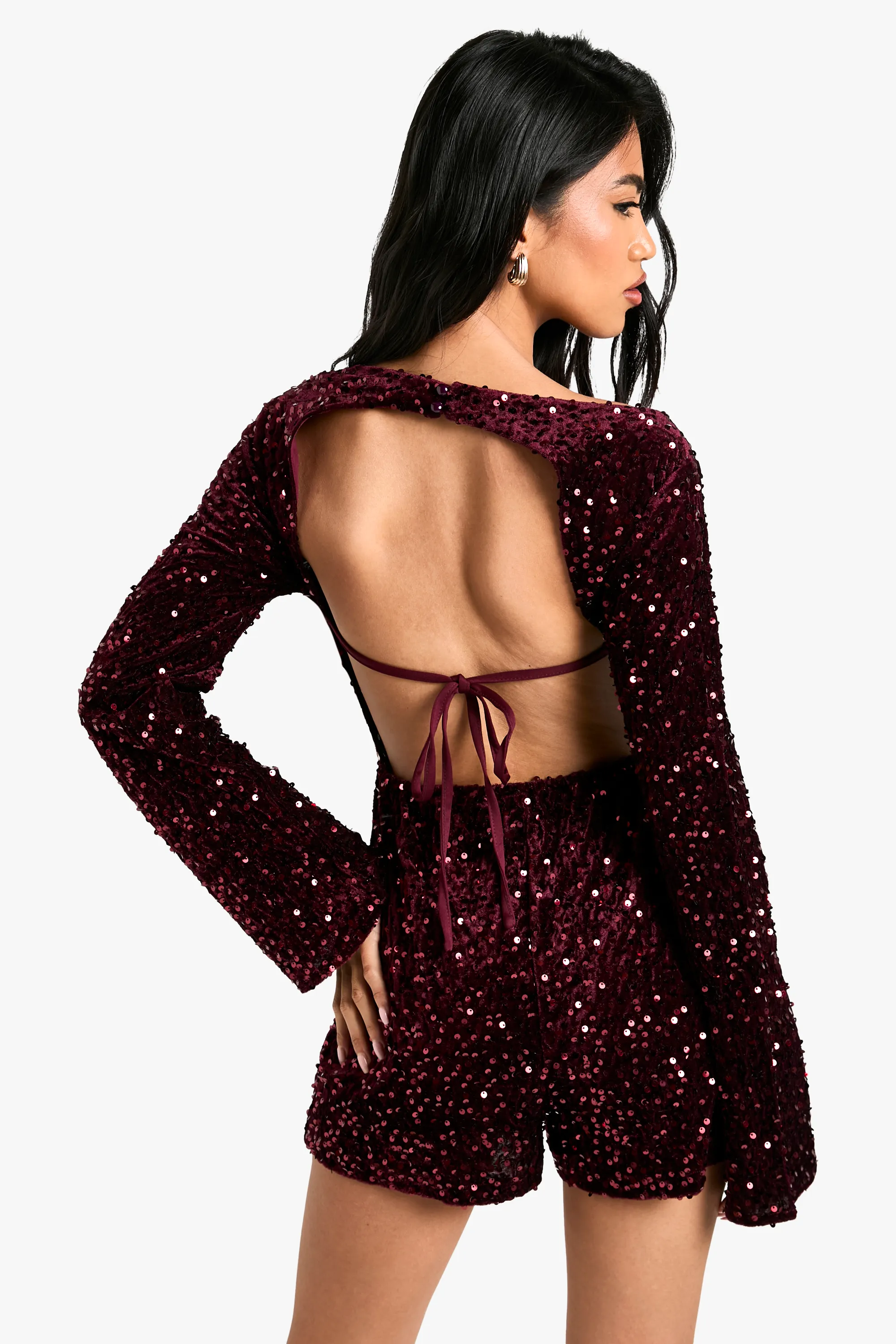 Velvet Sequin Flare Sleeve Playsuit 2 Velvet Sequin Flare Sleeve Playsuit