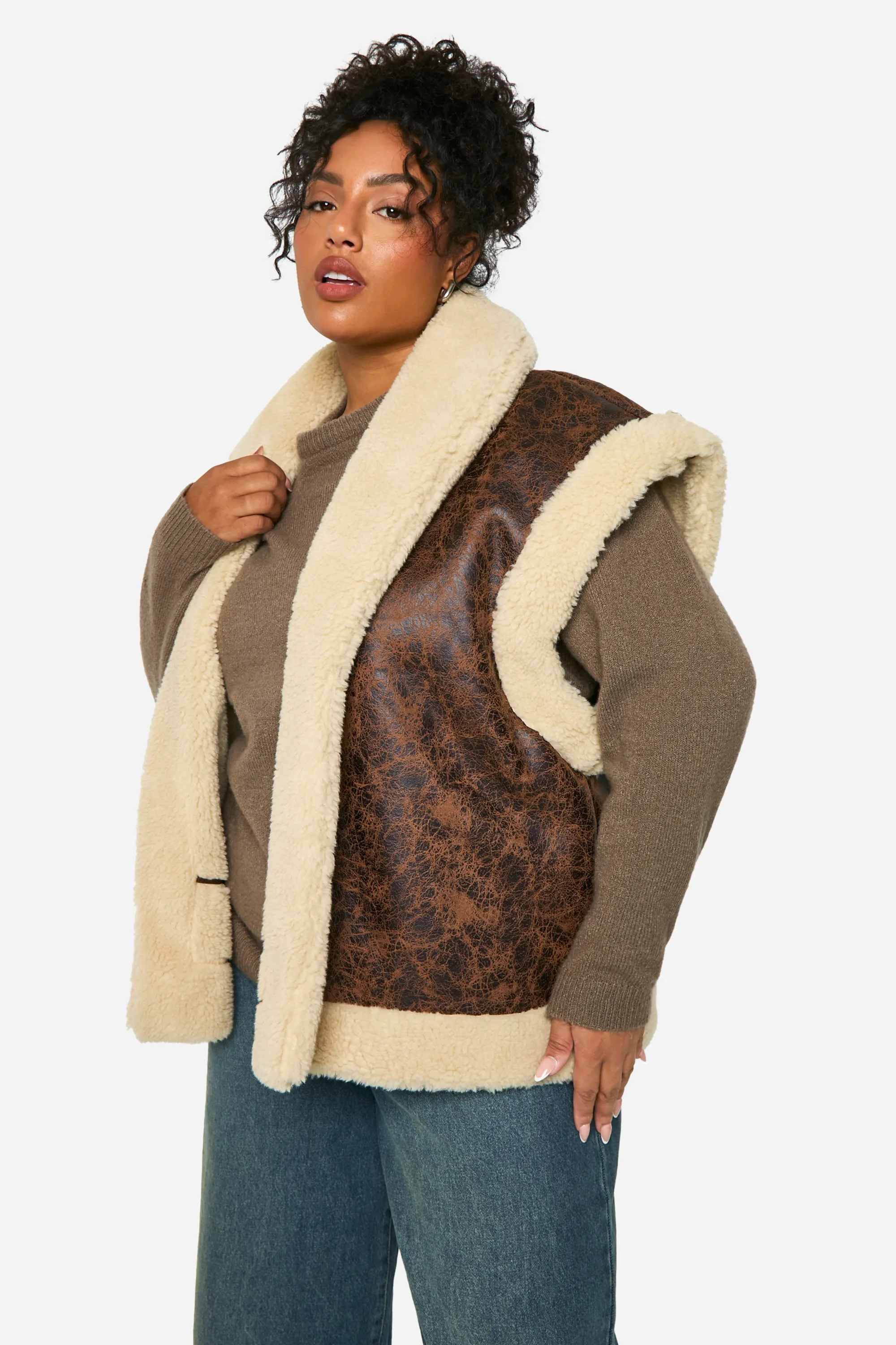 Plus Teddy Fur Oversized Gilet