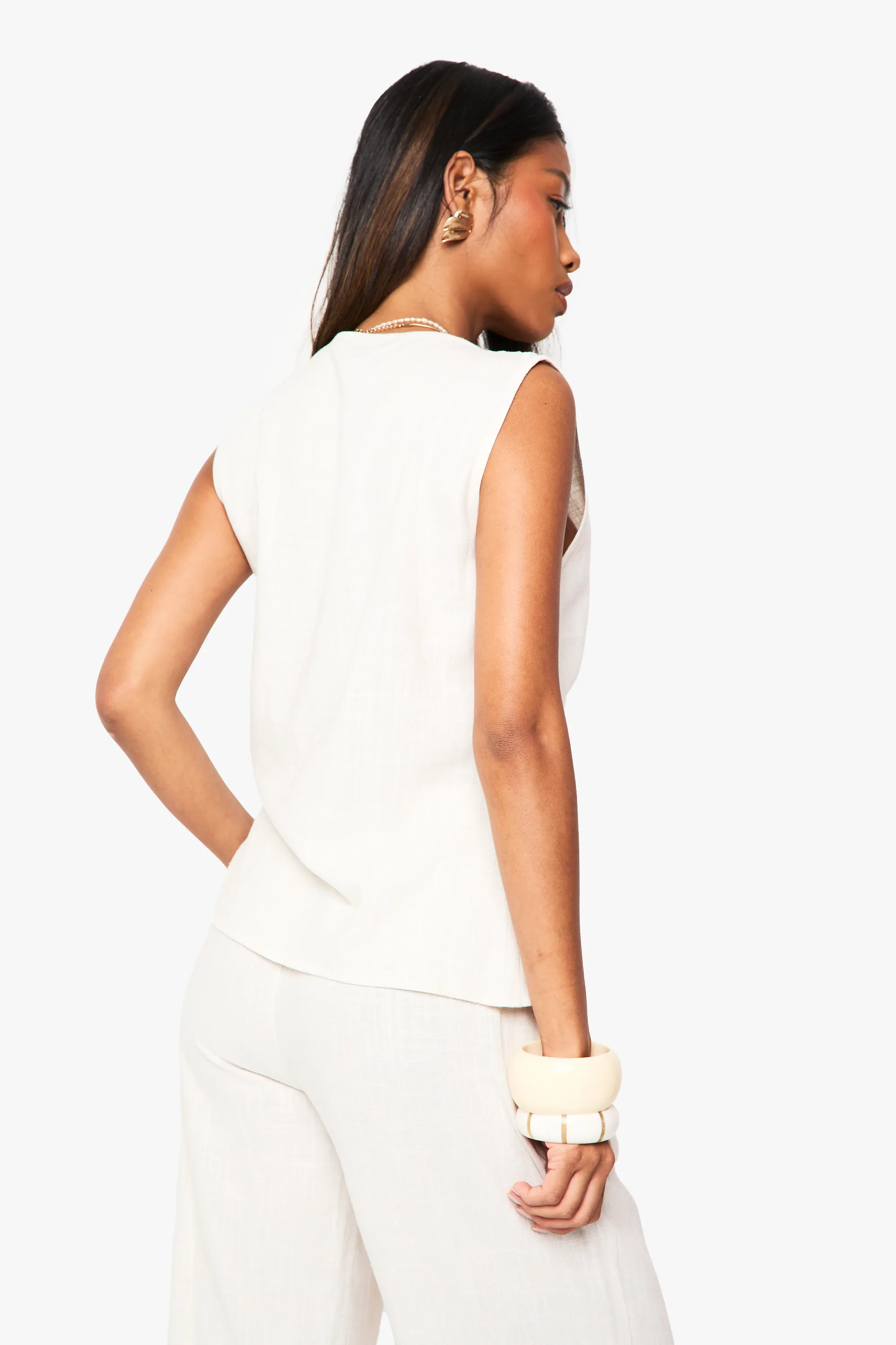 Linen Look Tie Front Waistcoat 2 Linen Look Tie Front Waistcoat