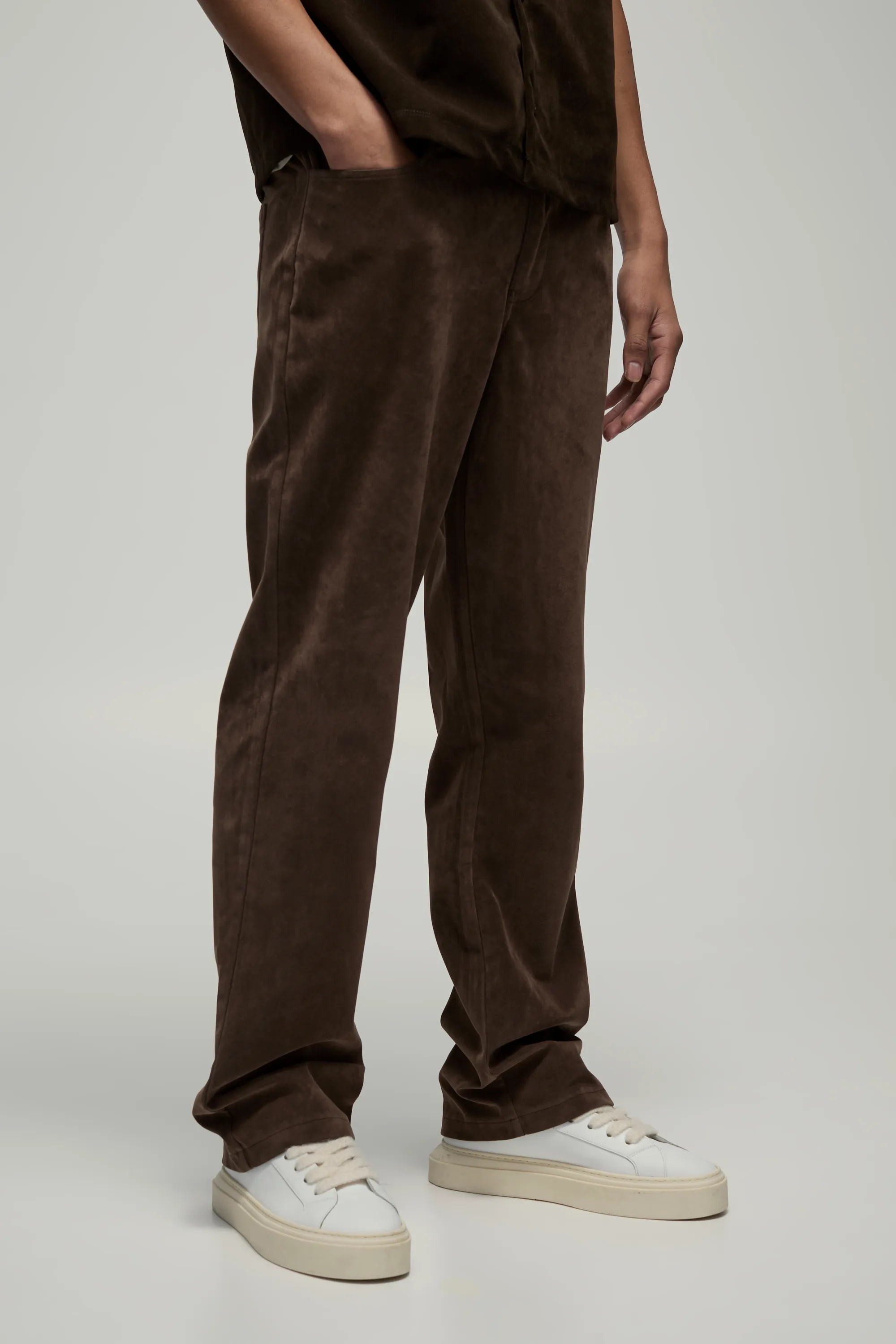 Fixed Waist Straight Leg Heavyweight Suede Trousers