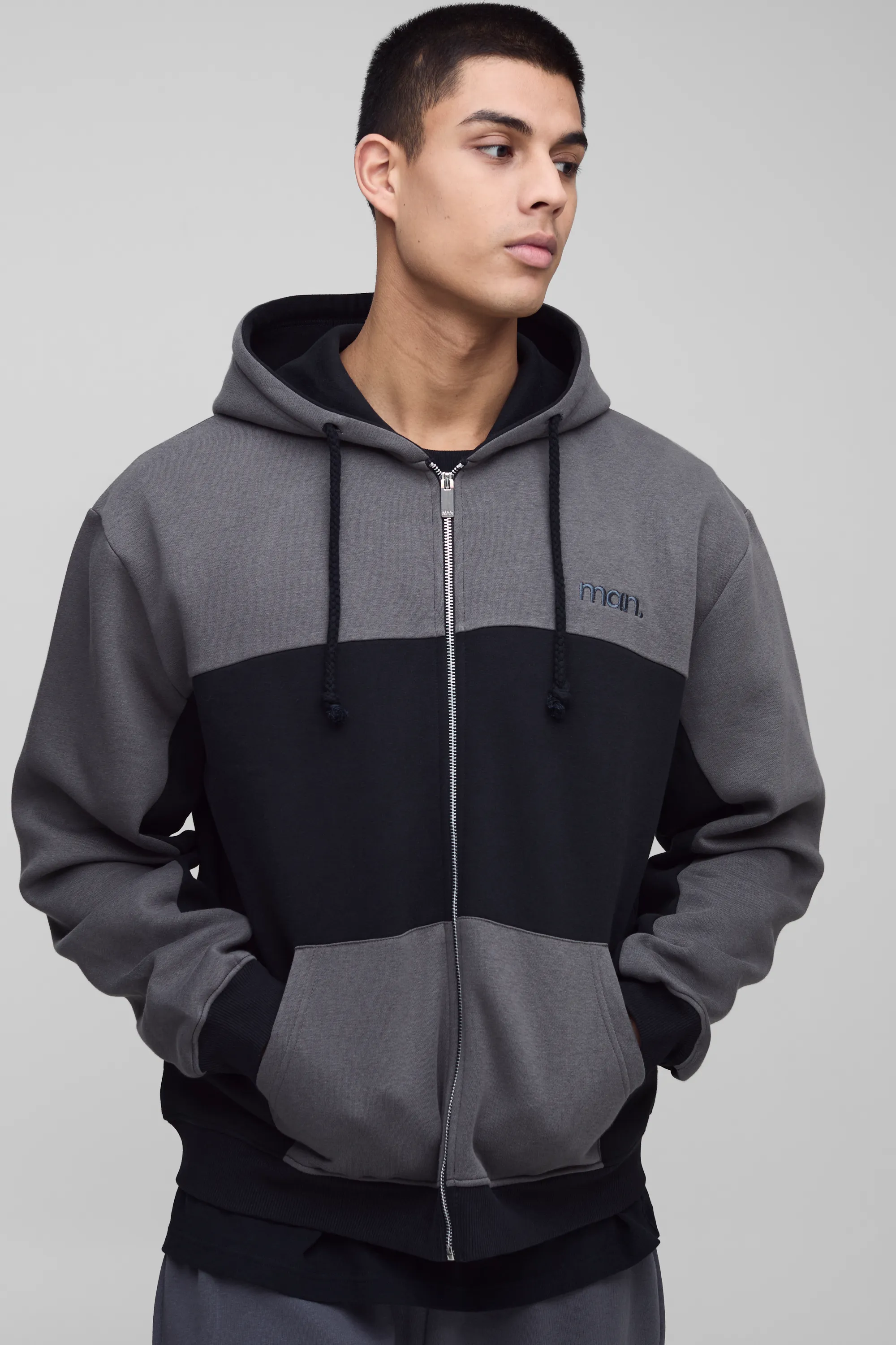Tall Oversized Boxy Man Panel Zip Through Hoodie 1 Tall Oversized Boxy Man Panel Zip Through Hoodie