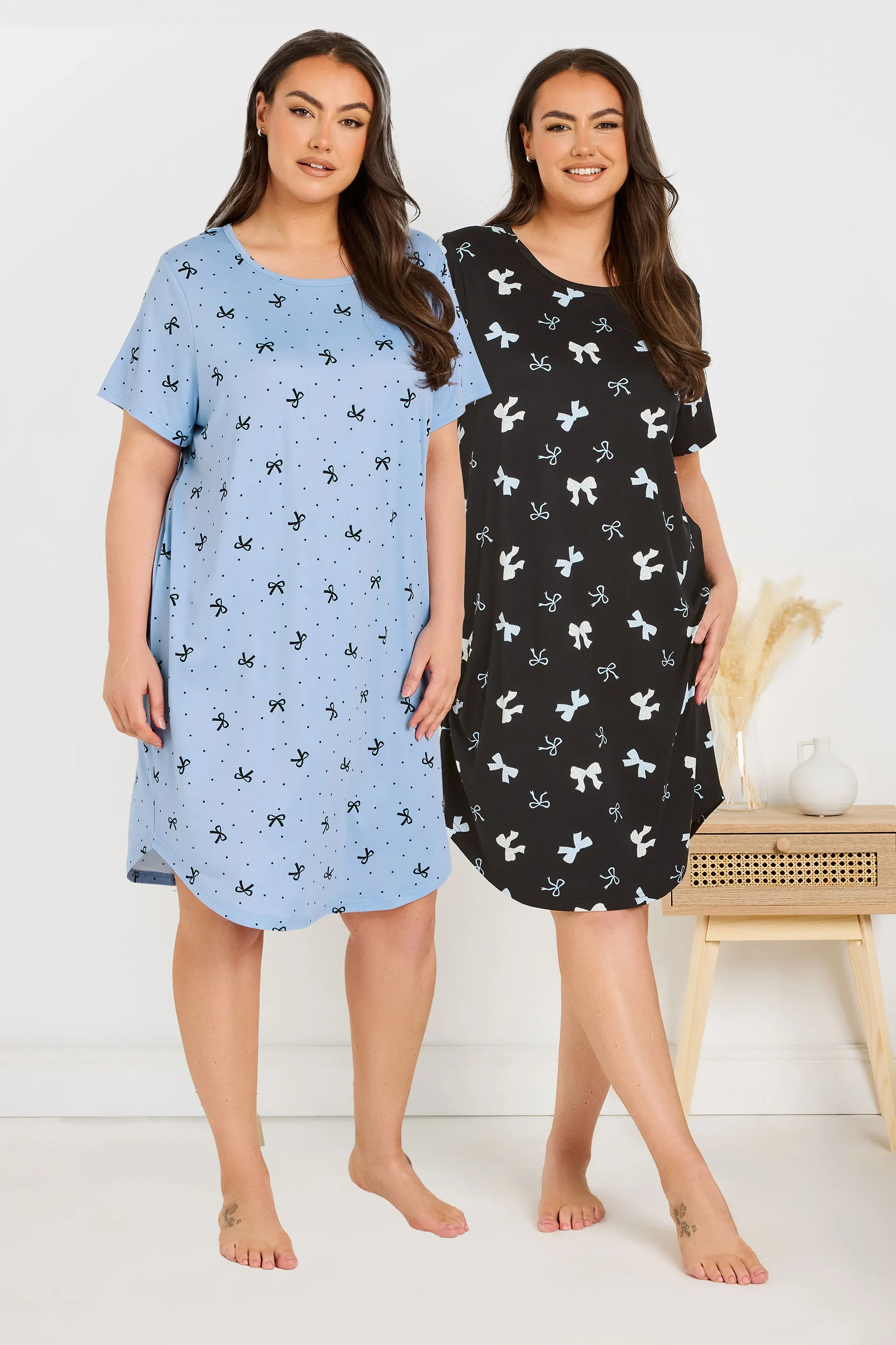 2 Pack Bow Print Soft Touch Nightdresses