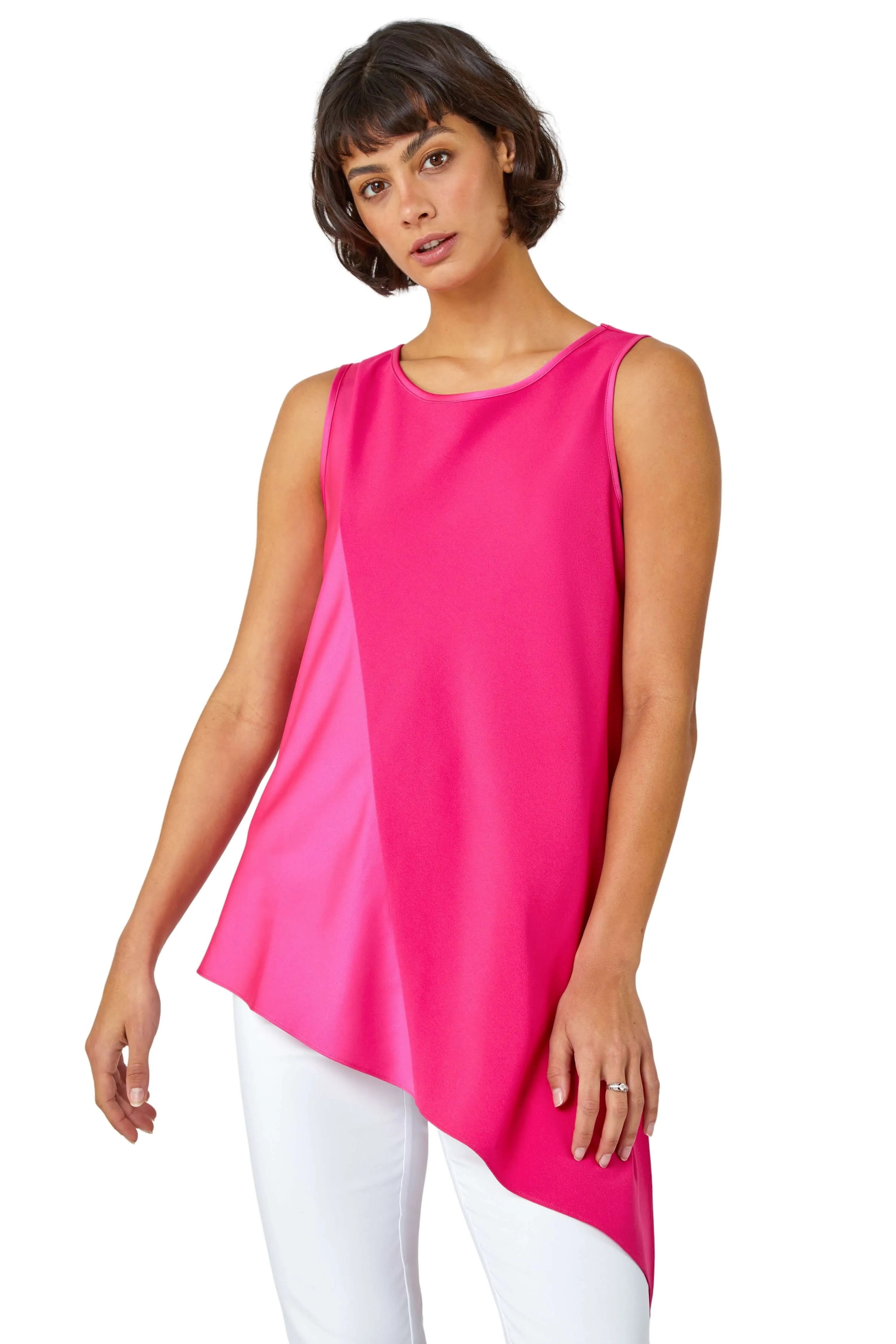 Satin Contrast Asymmetric Chiffon Tunic Top 1 Satin Contrast Asymmetric Chiffon Tunic Top