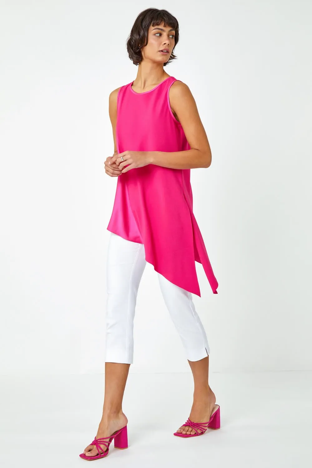 Satin Contrast Asymmetric Chiffon Tunic Top 2 Satin Contrast Asymmetric Chiffon Tunic Top