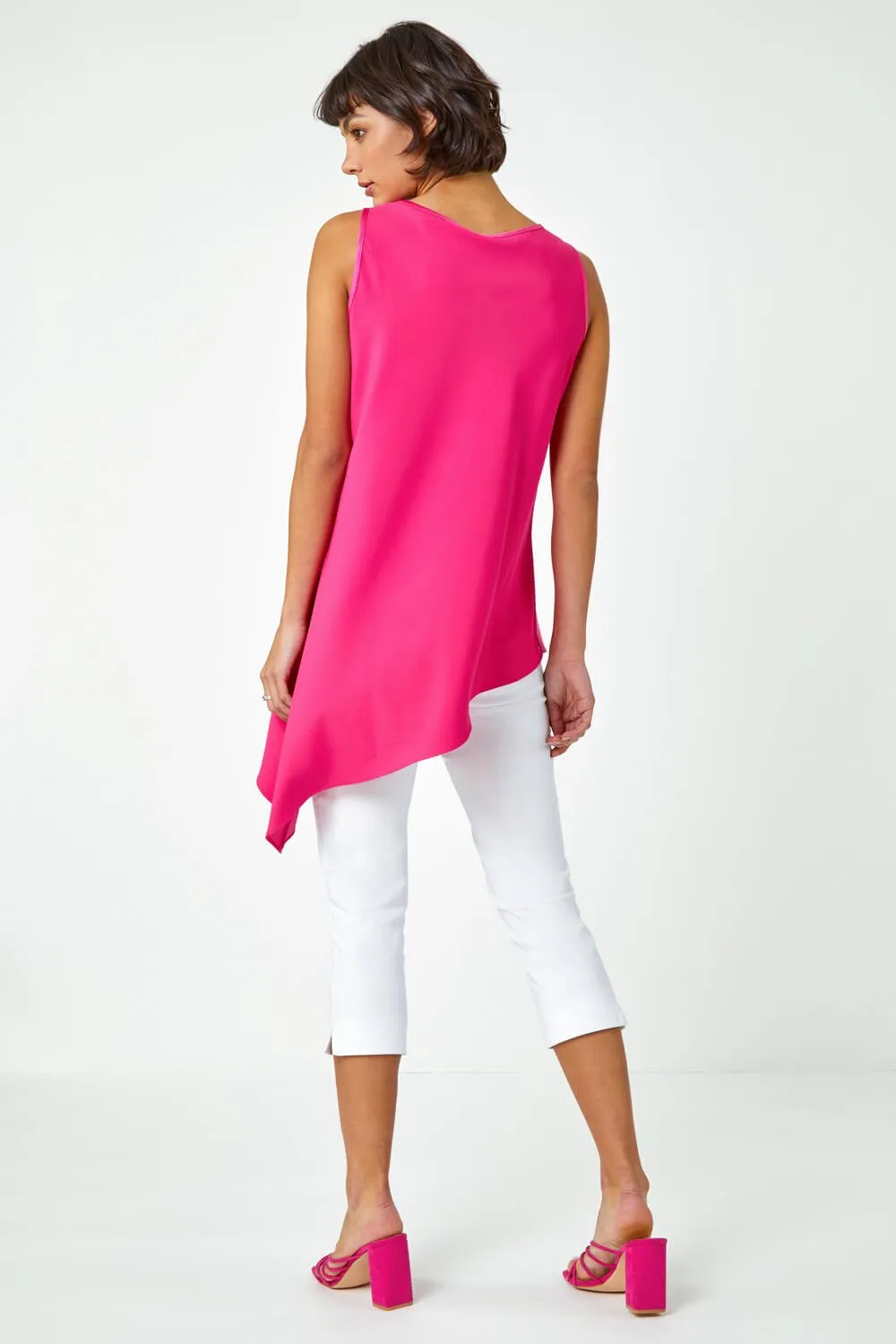 Satin Contrast Asymmetric Chiffon Tunic Top 3 Satin Contrast Asymmetric Chiffon Tunic Top