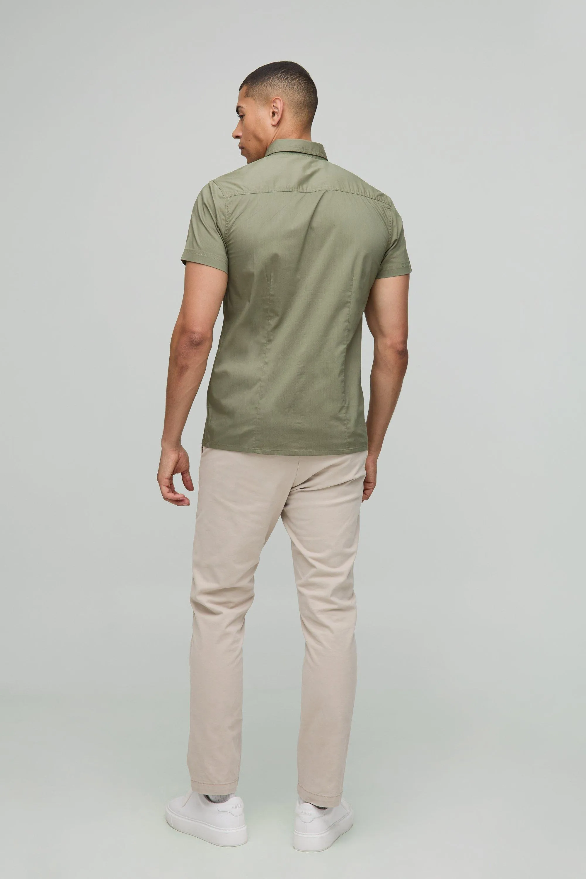 Stretch Fit Basic Short Sleeve Collared Shirt 2 Stretch Fit Basic Short Sleeve Collared Shirt