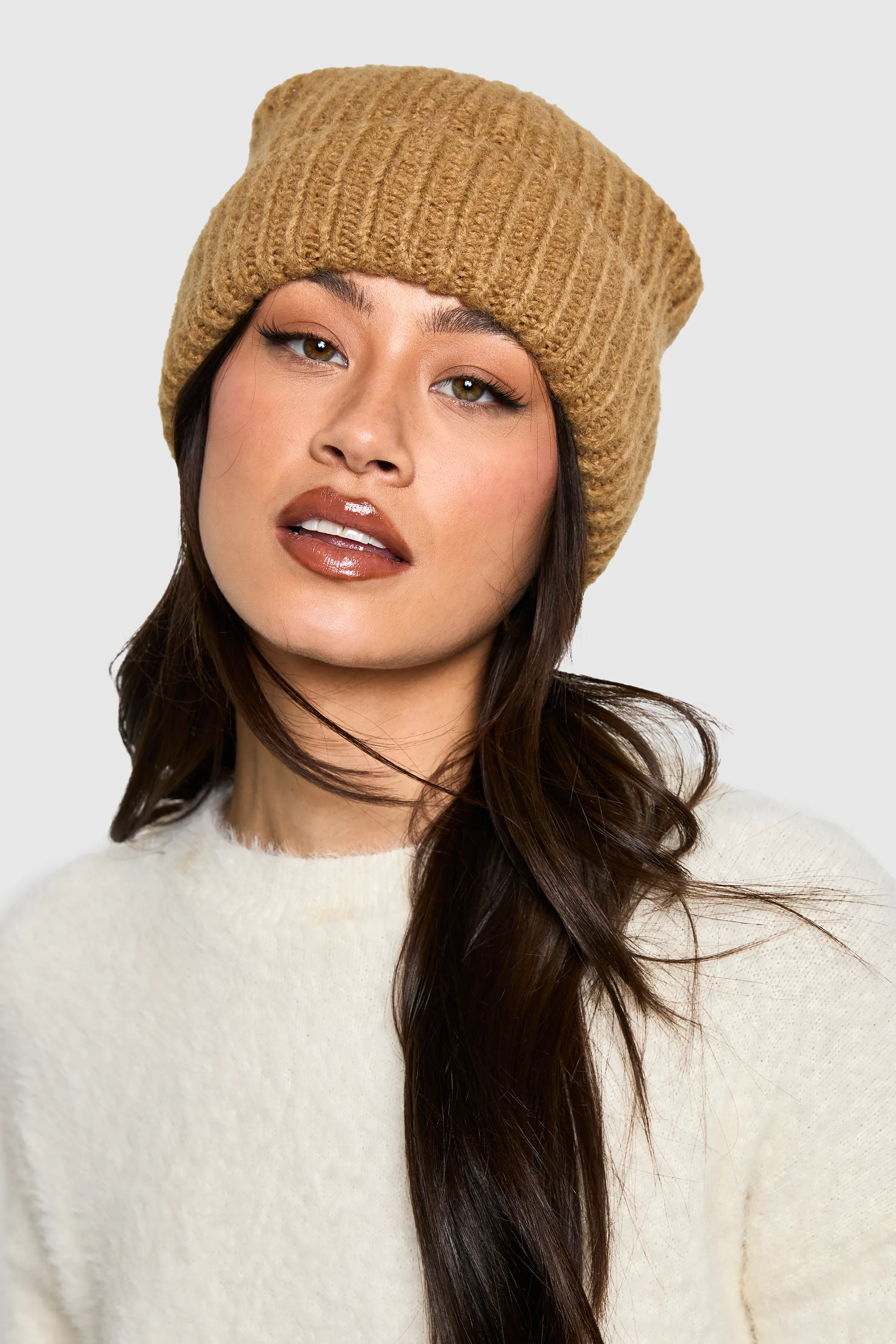 Tonal Fluffy Knitted Beanie