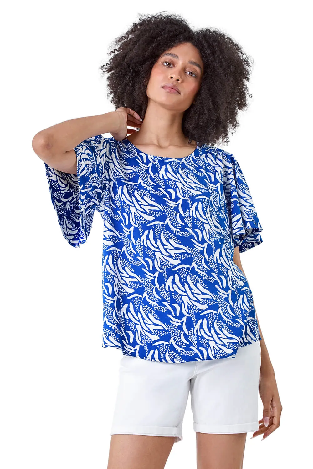 Abstract Print Flared Sleeve Top 1 Abstract Print Flared Sleeve Top
