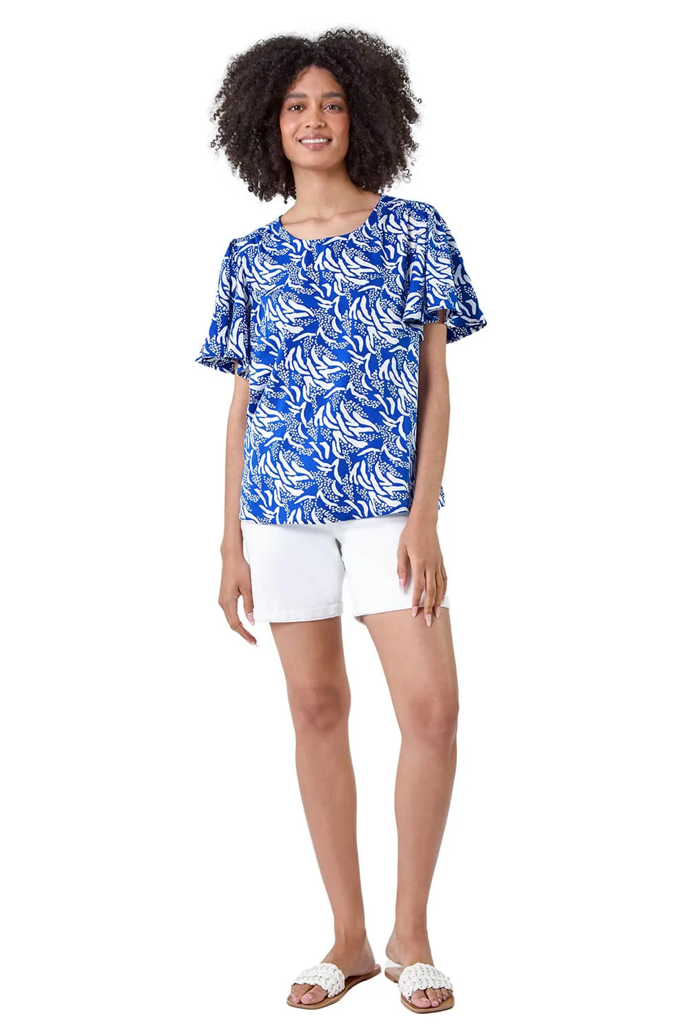 Abstract Print Flared Sleeve Top 2 Abstract Print Flared Sleeve Top