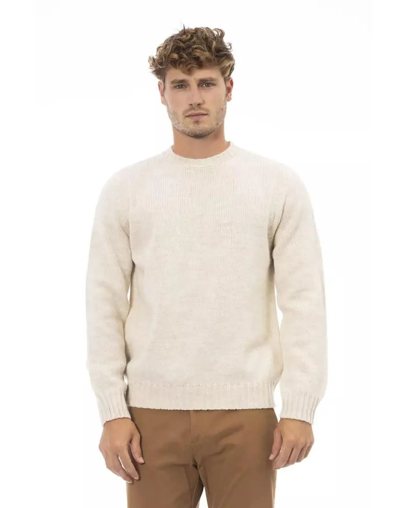 Alpaca Ribbed Crewneck Sweater with Long Sleeves