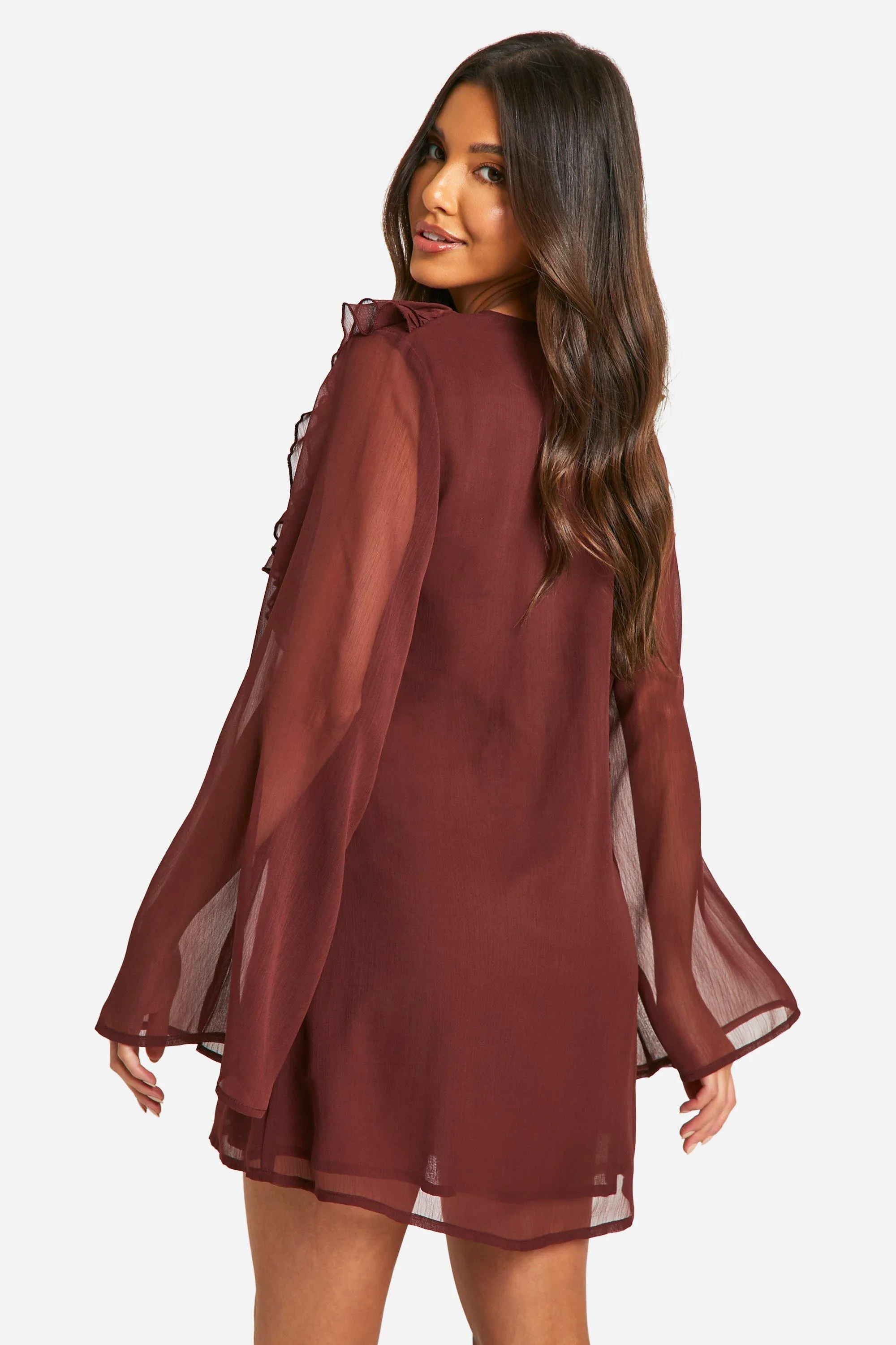 Crinkle Chiffon Ruffle Tie Front Mini Dress 2 Crinkle Chiffon Ruffle Tie Front Mini Dress