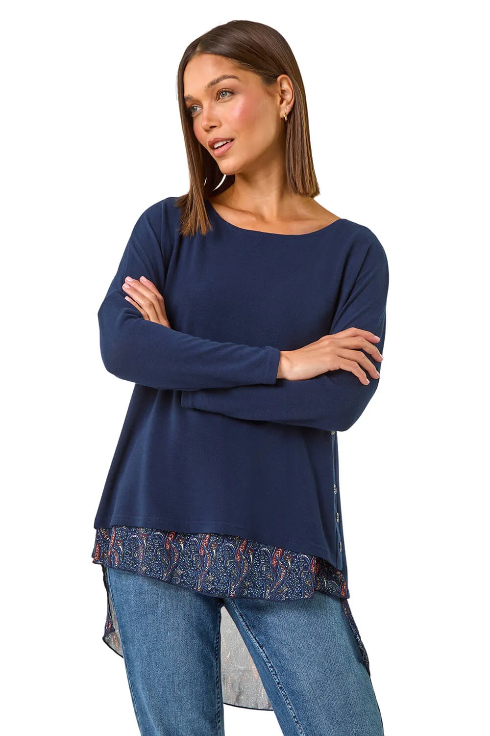 2 in 1 Contrast Hem Detail Stretch Top