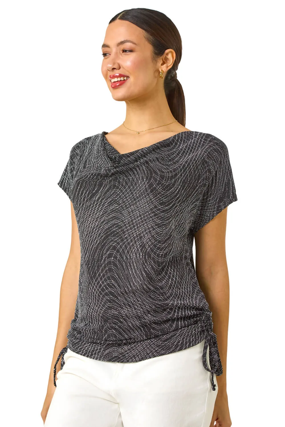 Glitter Print Cowl Neck Stretch Top 1 Glitter Print Cowl Neck Stretch Top