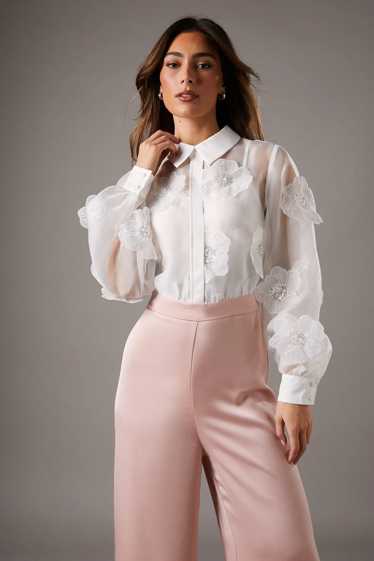 3D Woven Blouse Jumpsuit