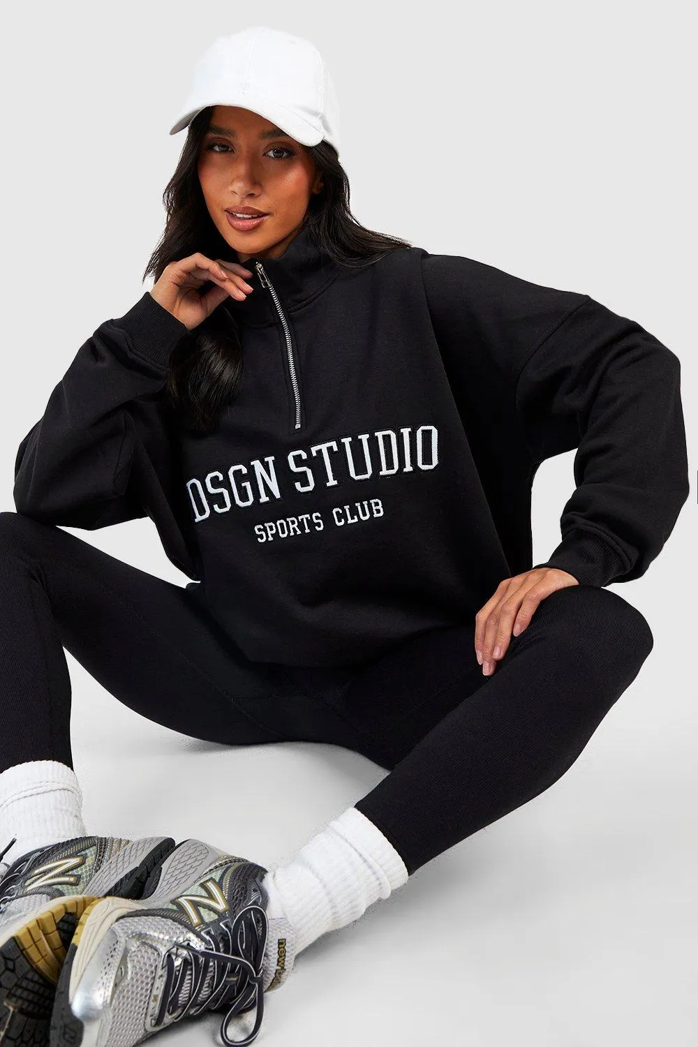 Petite DSGN Studio Applique Oversized Half Zip Sweatshirt