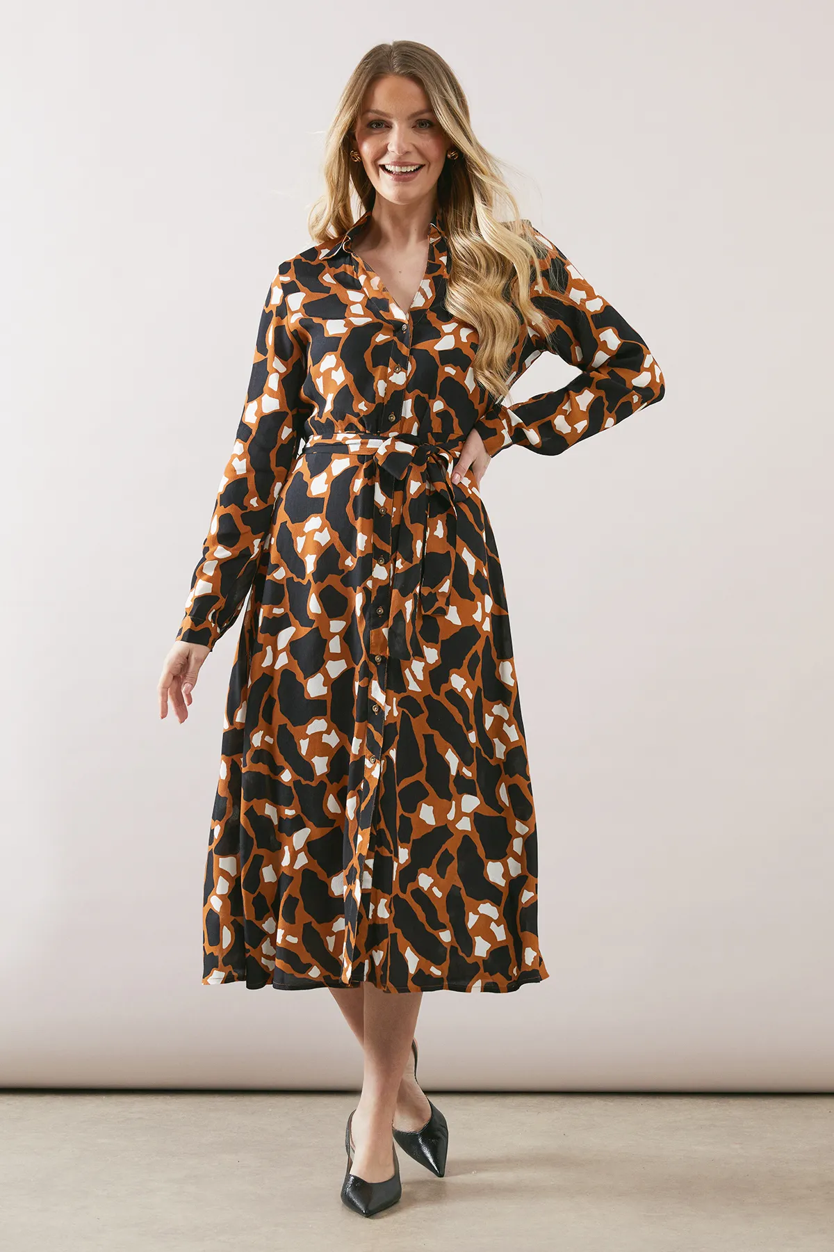 Abstract Print Viscose Button Through Shirt Dress