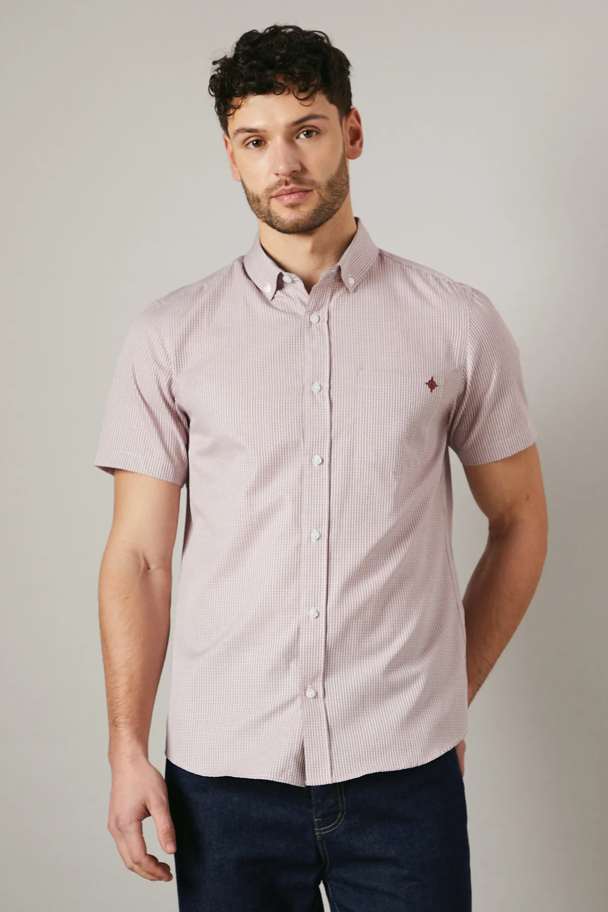Burgundy Grid Check Short Sleeve Shirt 1 Burgundy Grid Check Short Sleeve Shirt