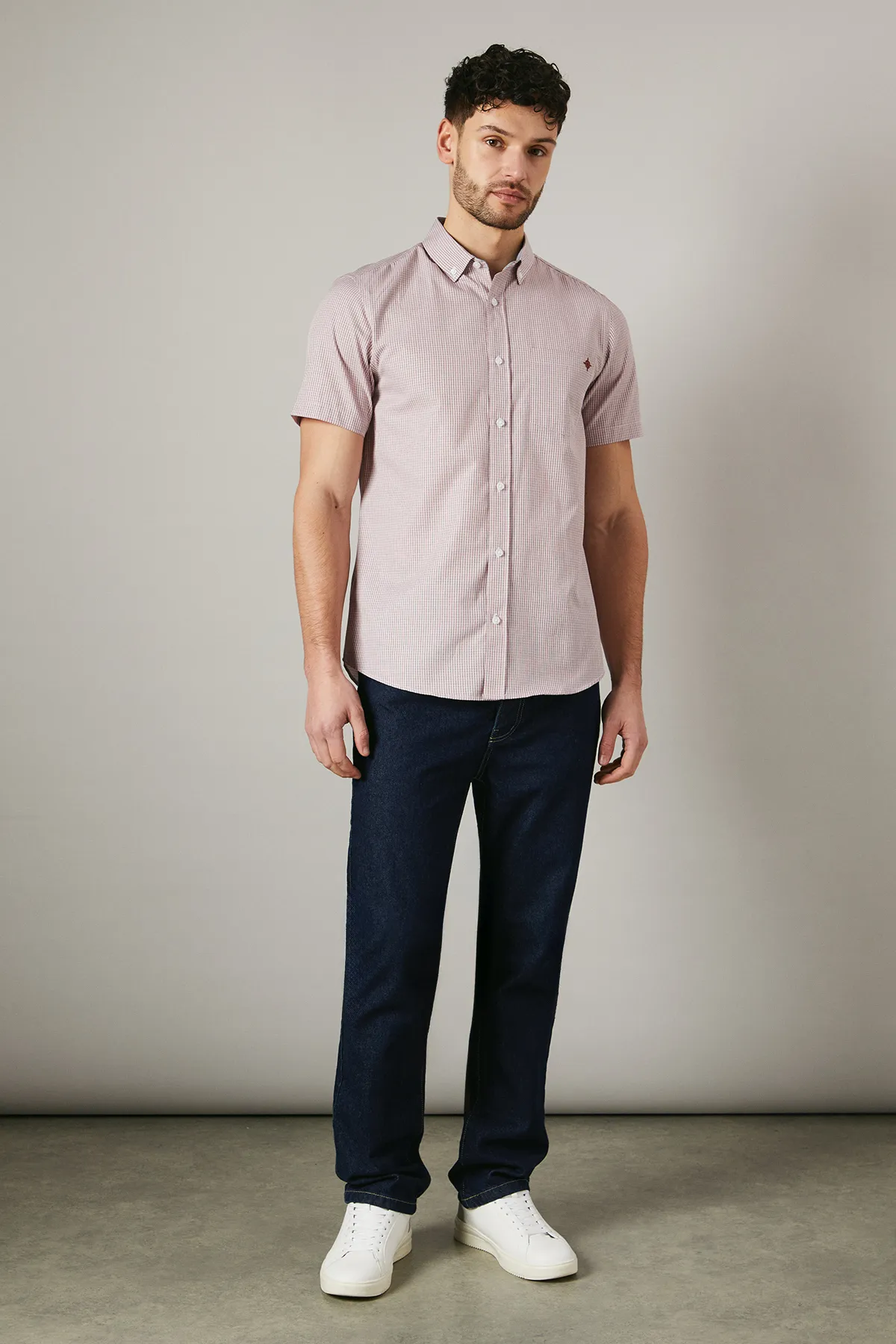 Burgundy Grid Check Short Sleeve Shirt 2 Burgundy Grid Check Short Sleeve Shirt