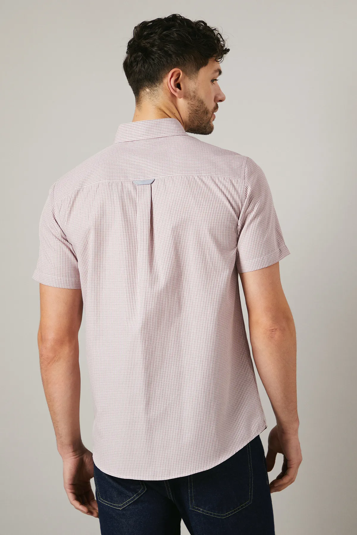 Burgundy Grid Check Short Sleeve Shirt 3 Burgundy Grid Check Short Sleeve Shirt