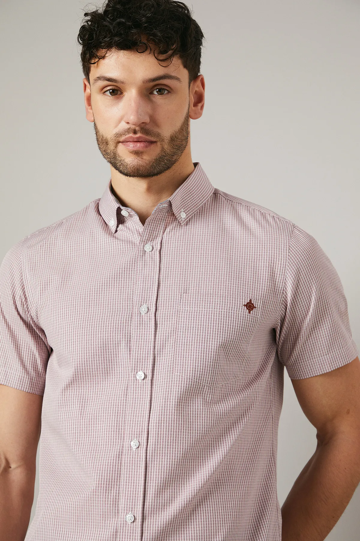 Burgundy Grid Check Short Sleeve Shirt 4 Burgundy Grid Check Short Sleeve Shirt