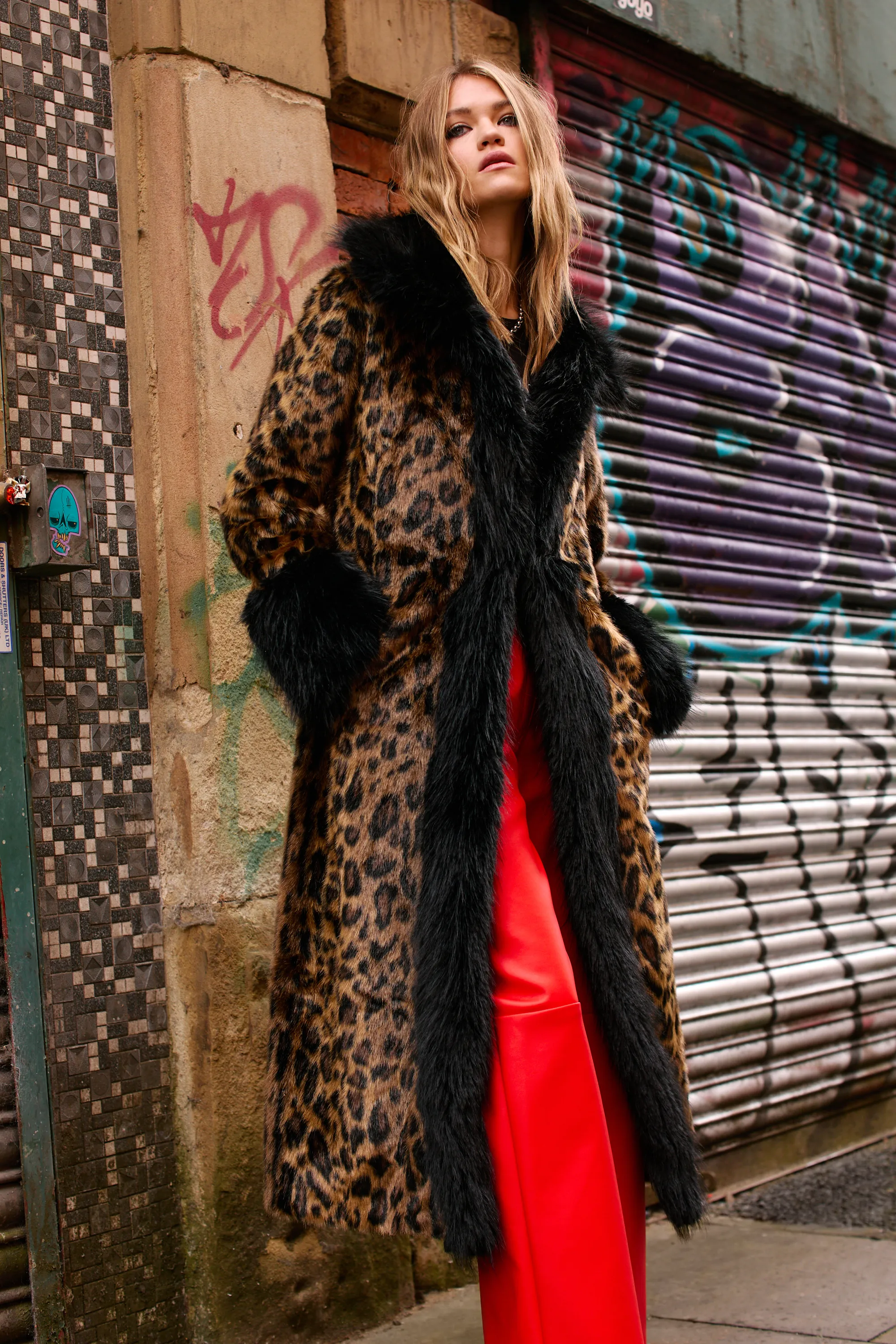 Leopard Faux Fur LonglineCoat