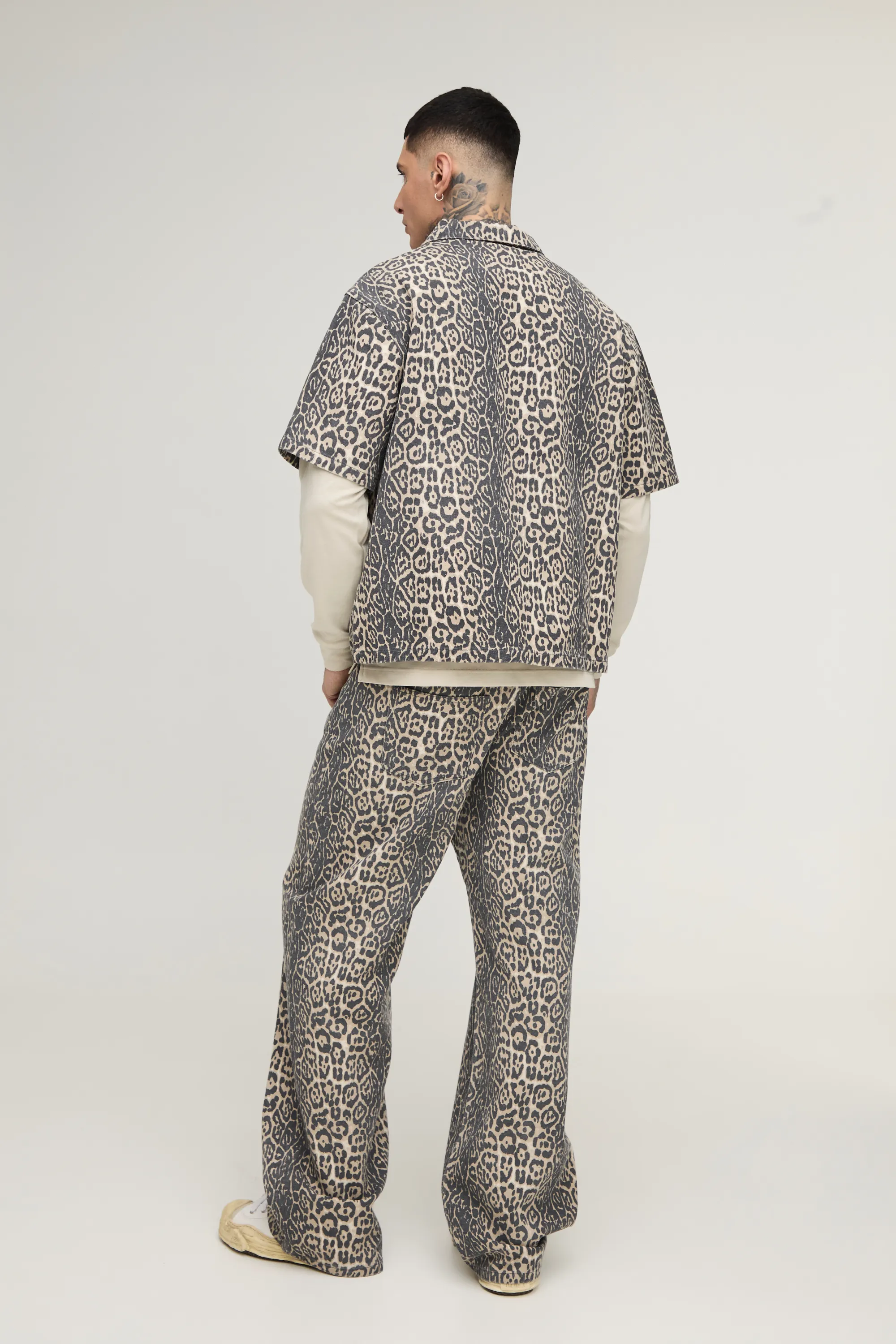 Tall Wash Leopard Boxy Fit Denim Shirt 2 Tall Wash Leopard Boxy Fit Denim Shirt