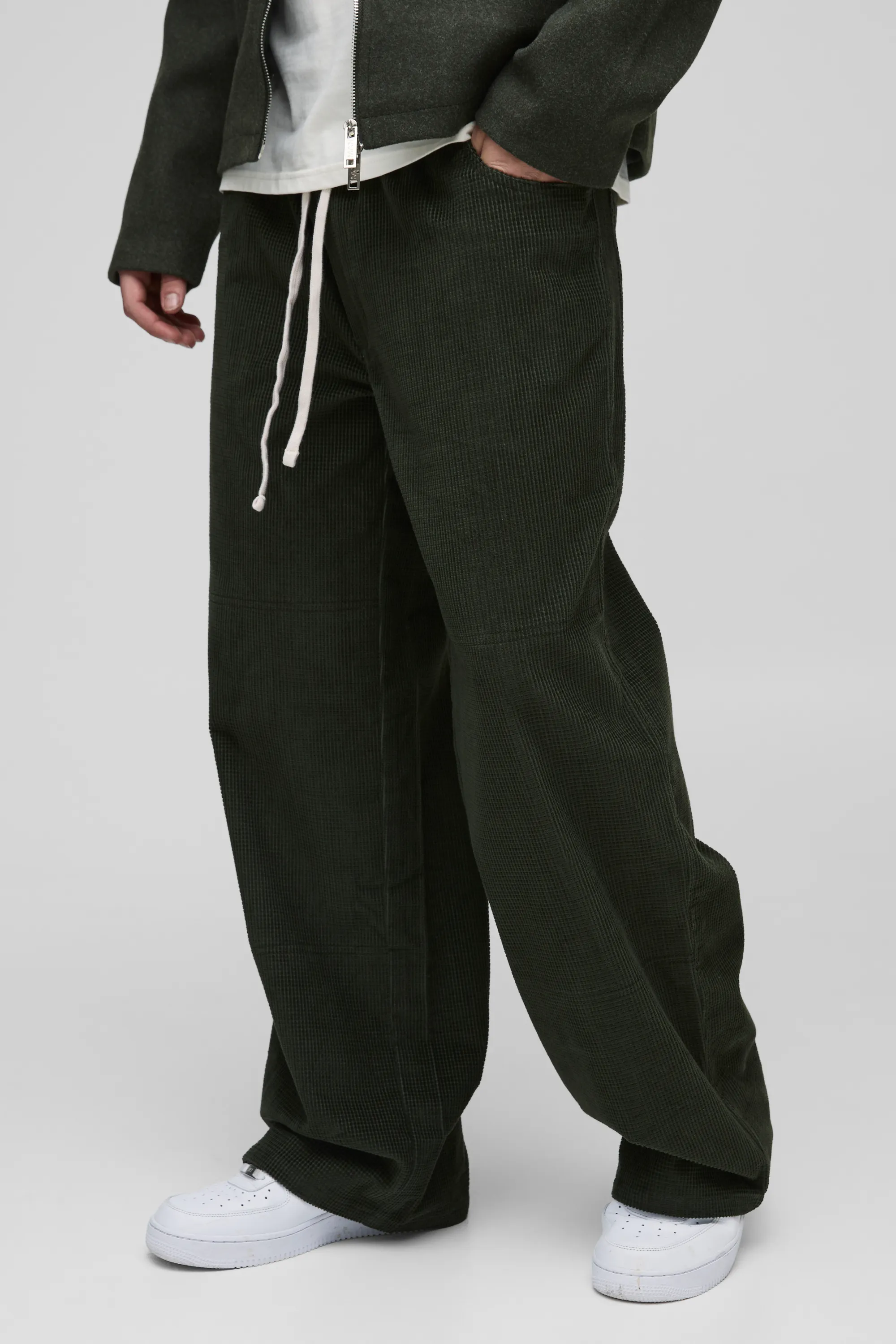 Elasticated Waist Baggy Panel Waffle Corduroy Trousers 1 Elasticated Waist Baggy Panel Waffle Corduroy Trousers