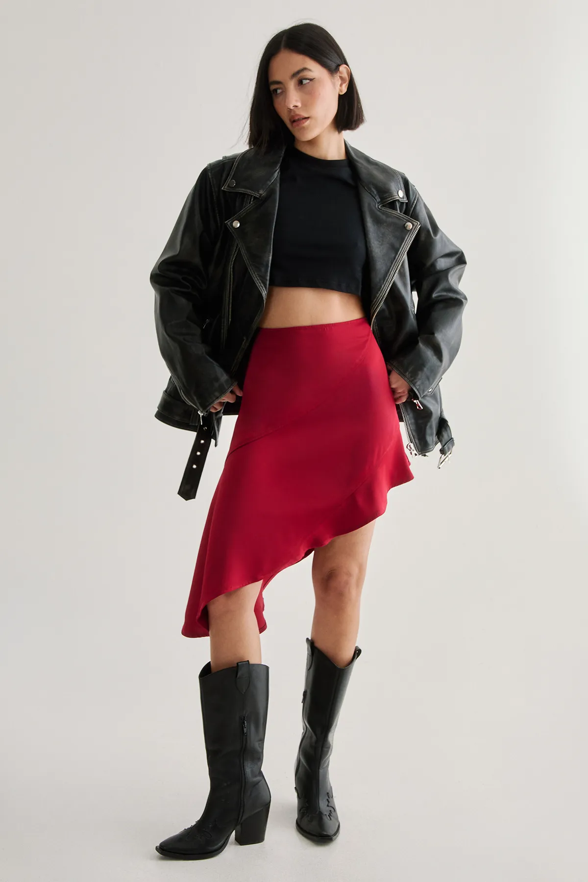 Satin Panelled Asymmetric Mini Skirt
