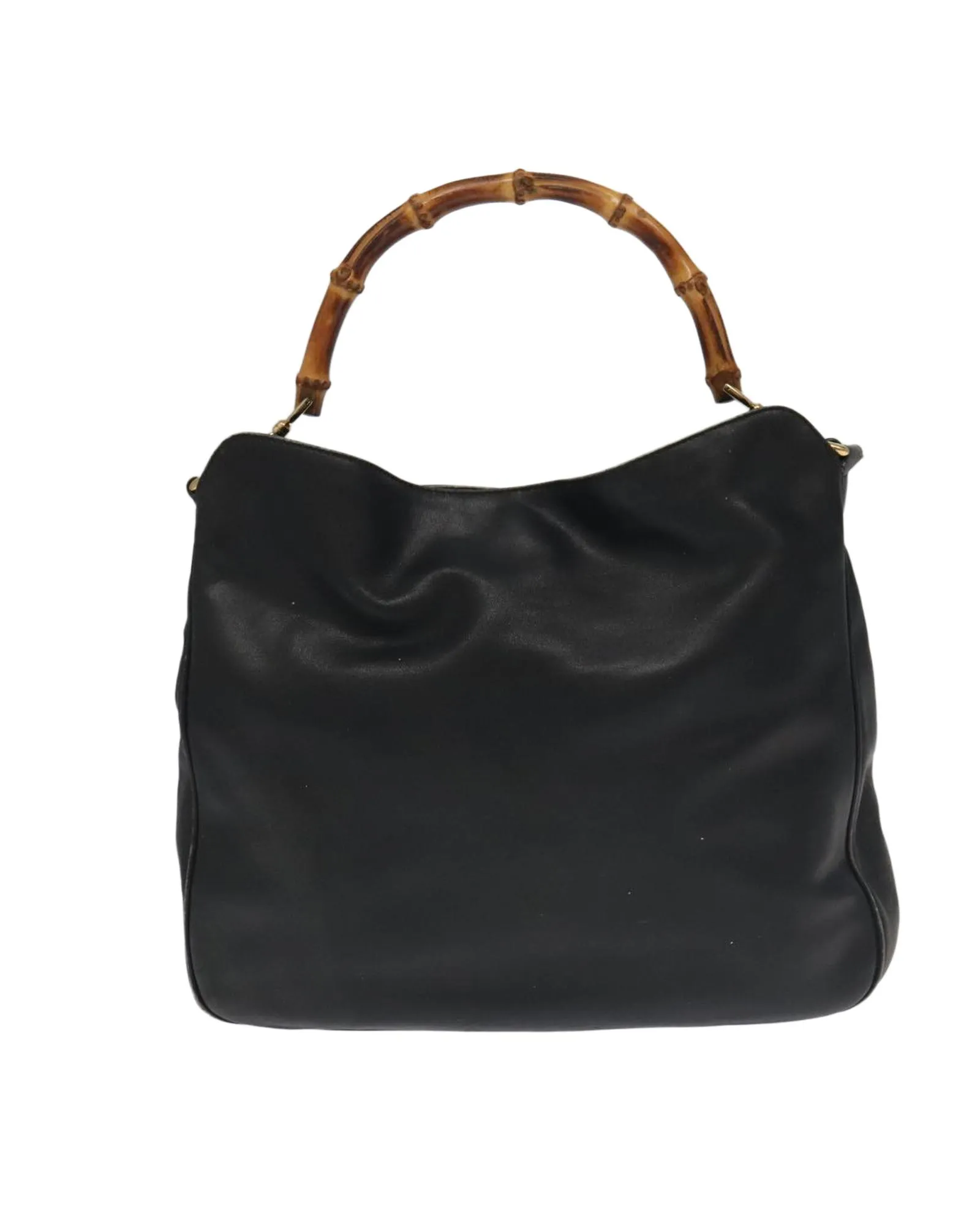 Preloved Bamboo Handle Leather Shoulder Bag- Black 2 Preloved Bamboo Handle Leather Shoulder Bag- Black